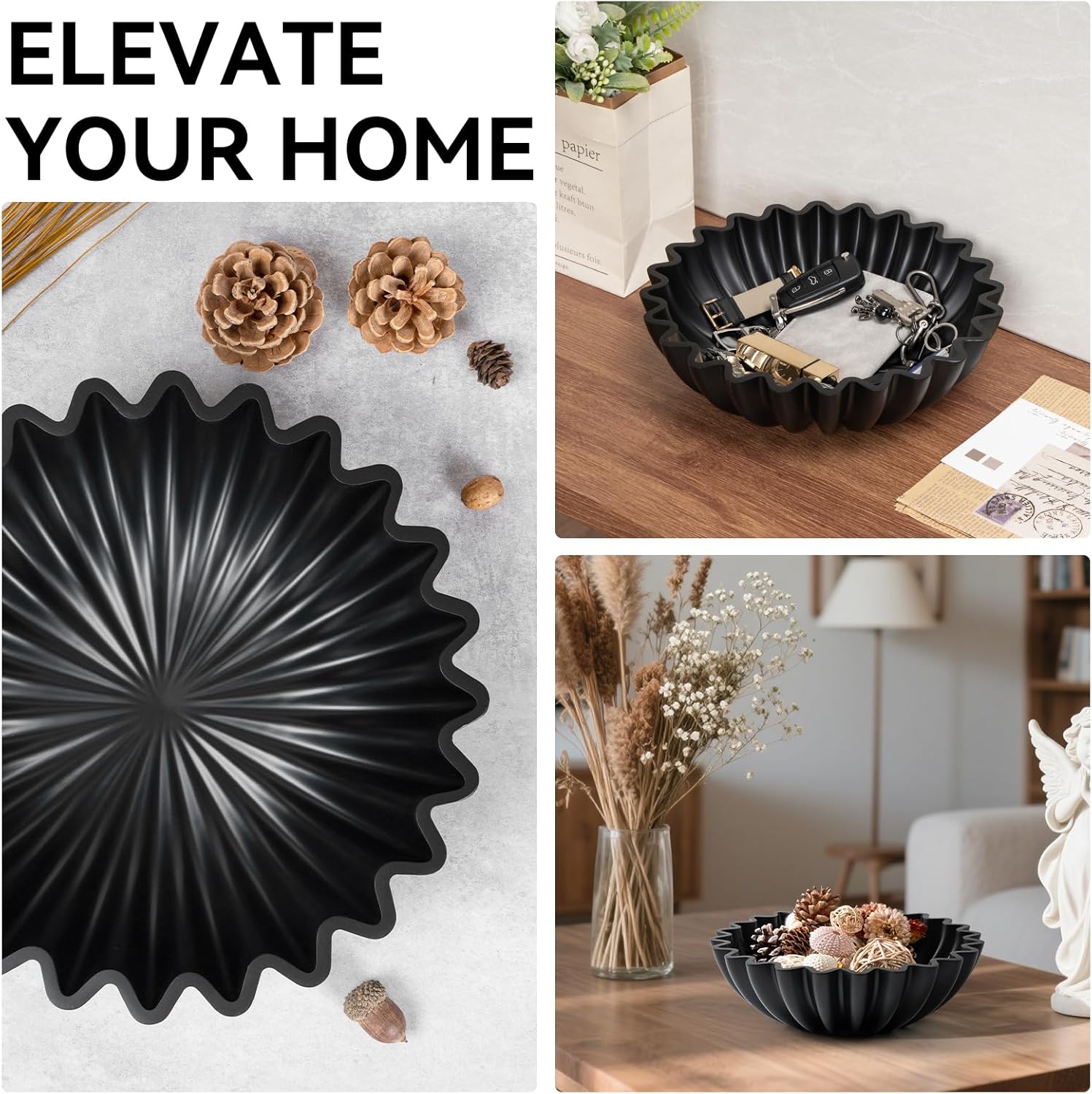 UHEY HOME Large Decorative Fruit Bowl with Ruffle Design