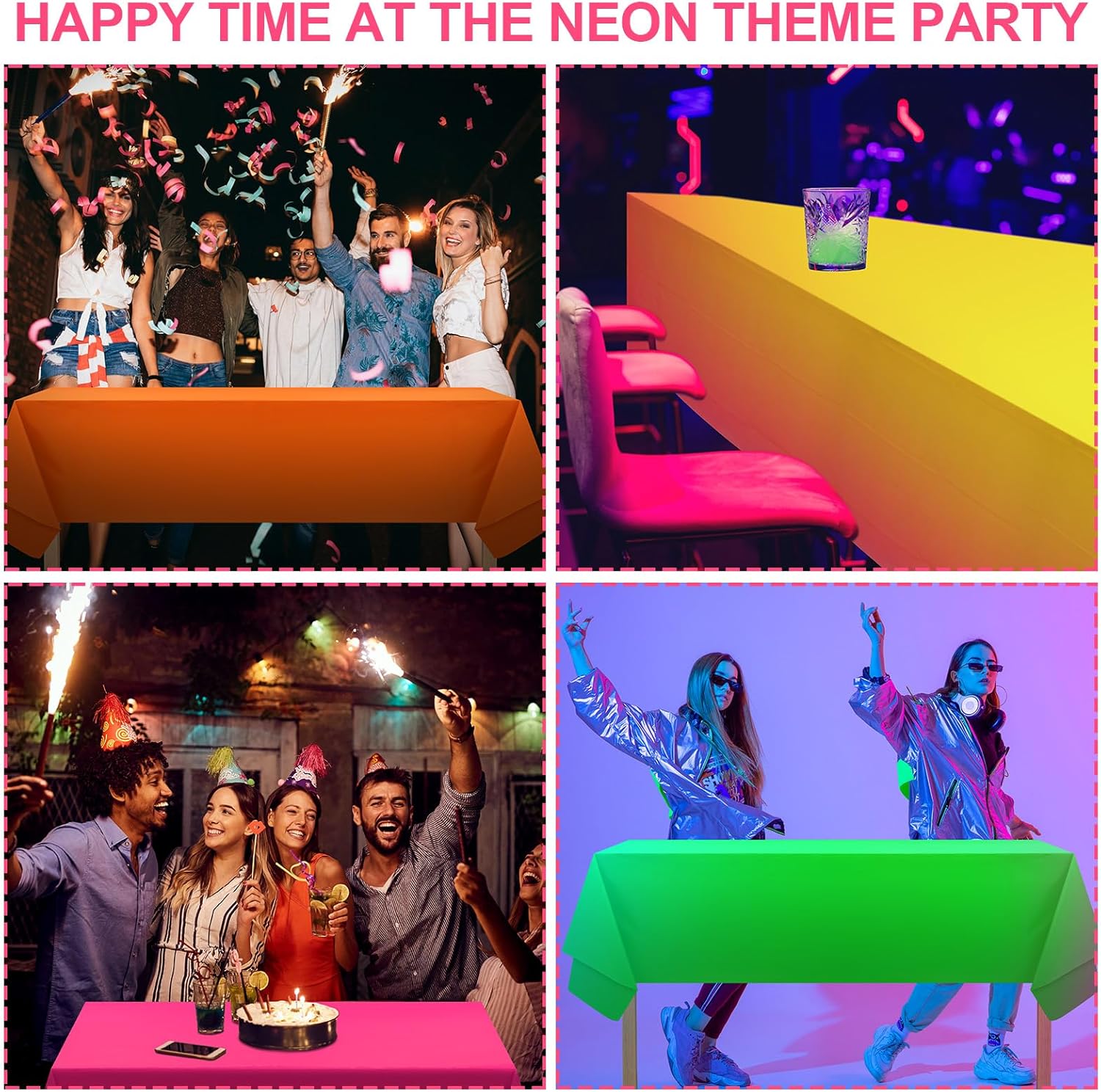Peryiter 12 Pack Assorted Neon Plastic Tablecloths Rectangle 54x72 Inch