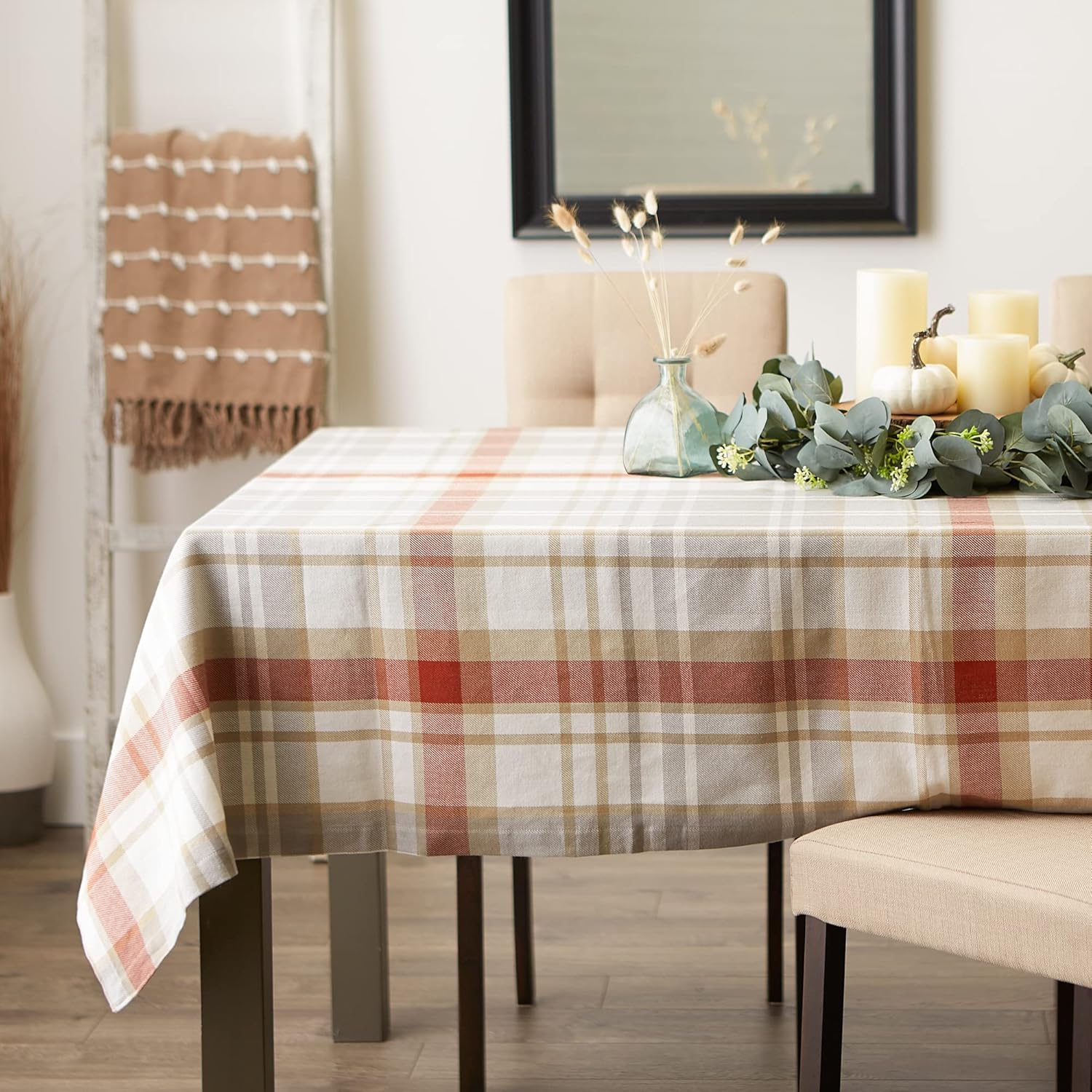 DII Autumn Collection Tabletop Decoration Tablecloth 60x84 Cozy Plaid