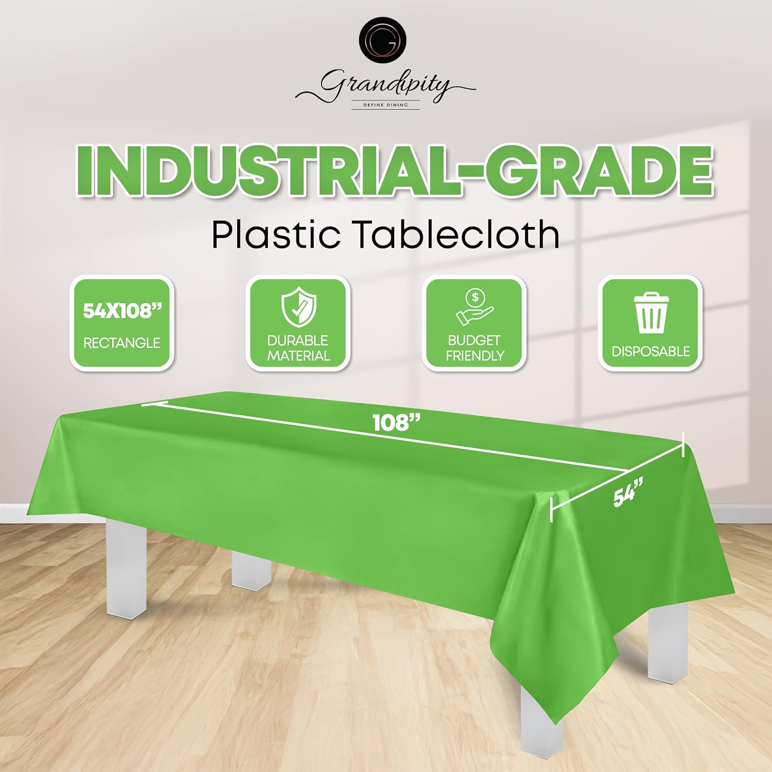 Grandipity Lime Green Plastic Tablecloth 6 Pk 54x108