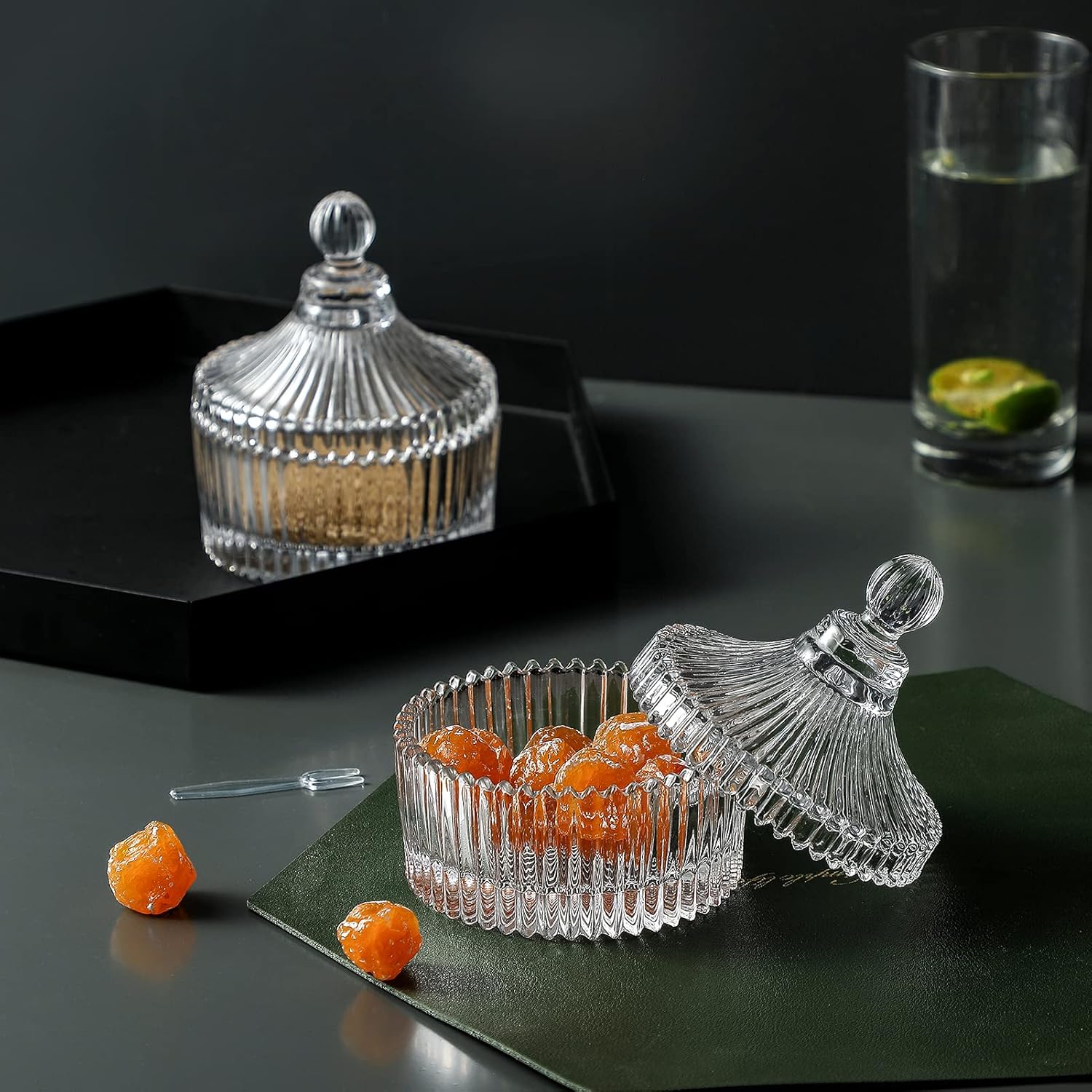 Crystal Clear Castle Jar with Lid Set of 2