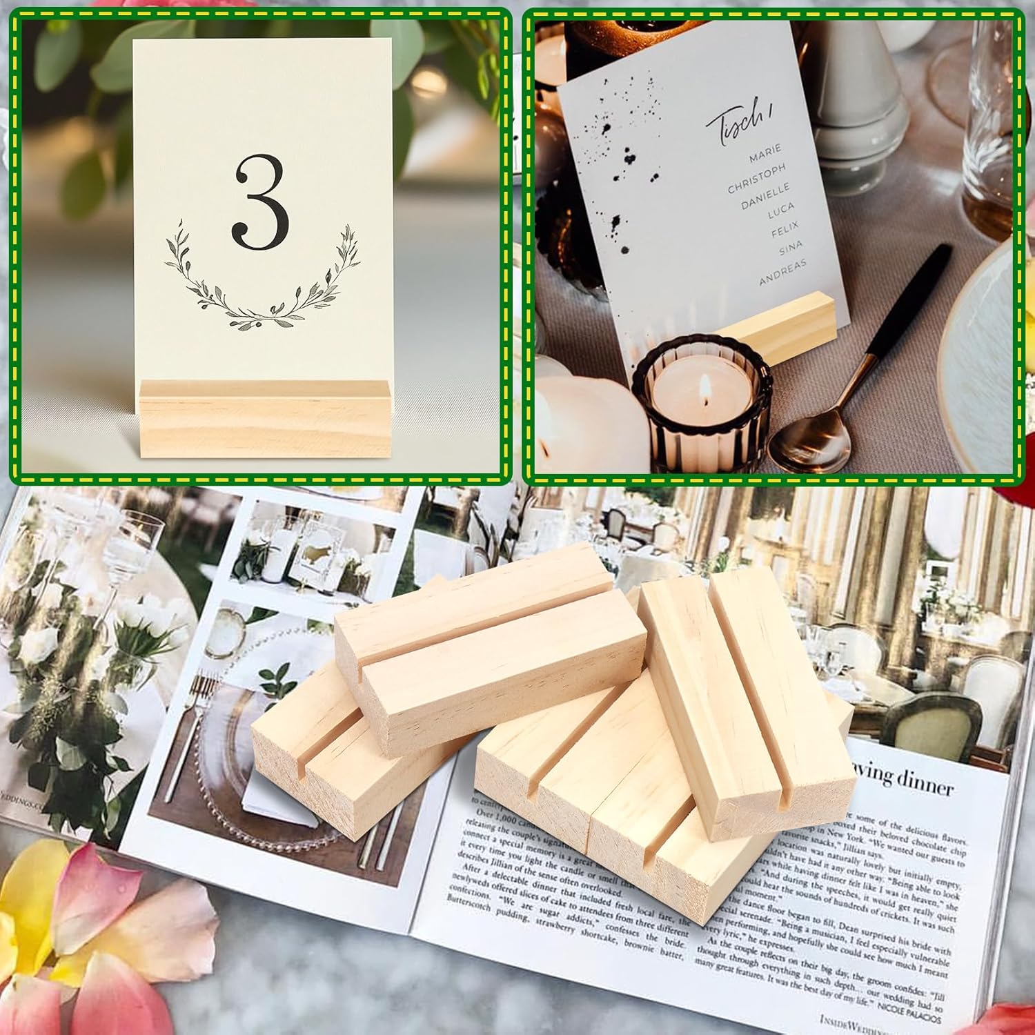 15 Piece Wood Place Card Holder Set for Ceremonies and Events