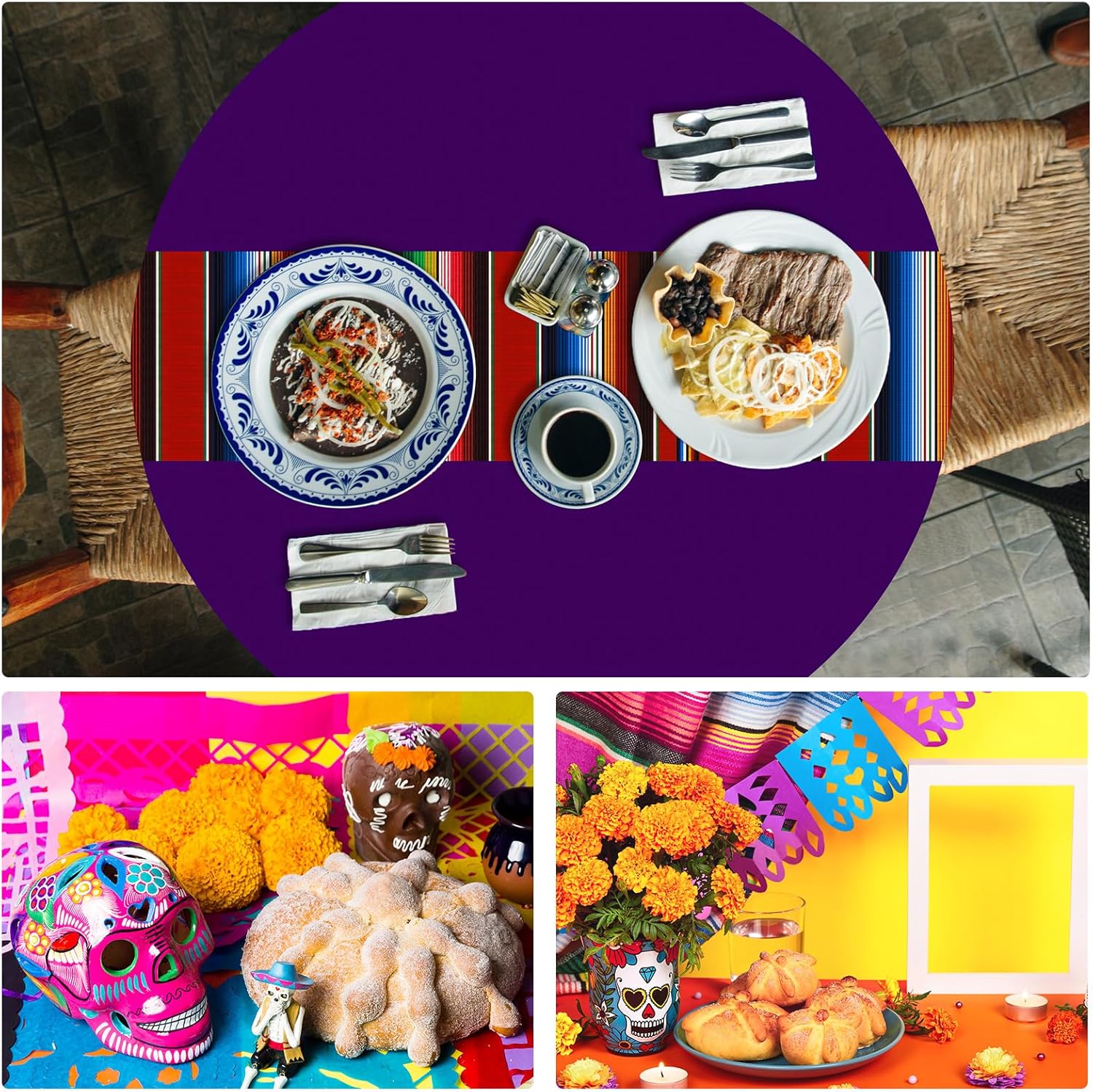 Oudain 6 Pcs Mexican Fiesta Tablecloth 84 Inch
