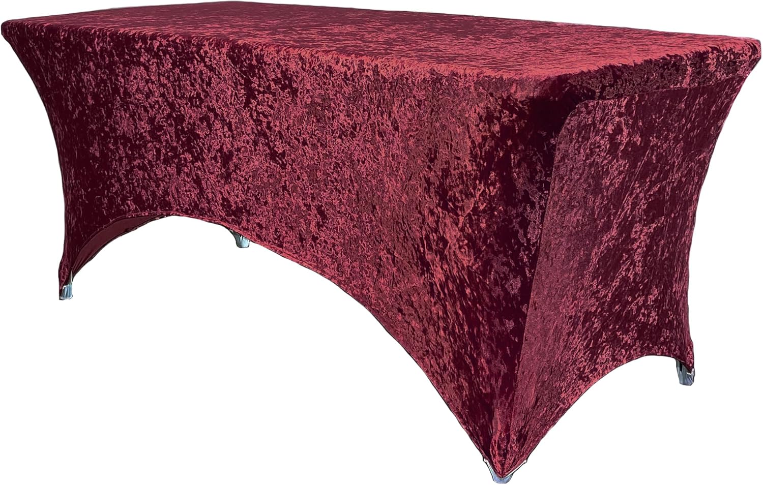 8 Ft Rectangular Velvet Spandex Tablecloth - Burgundy