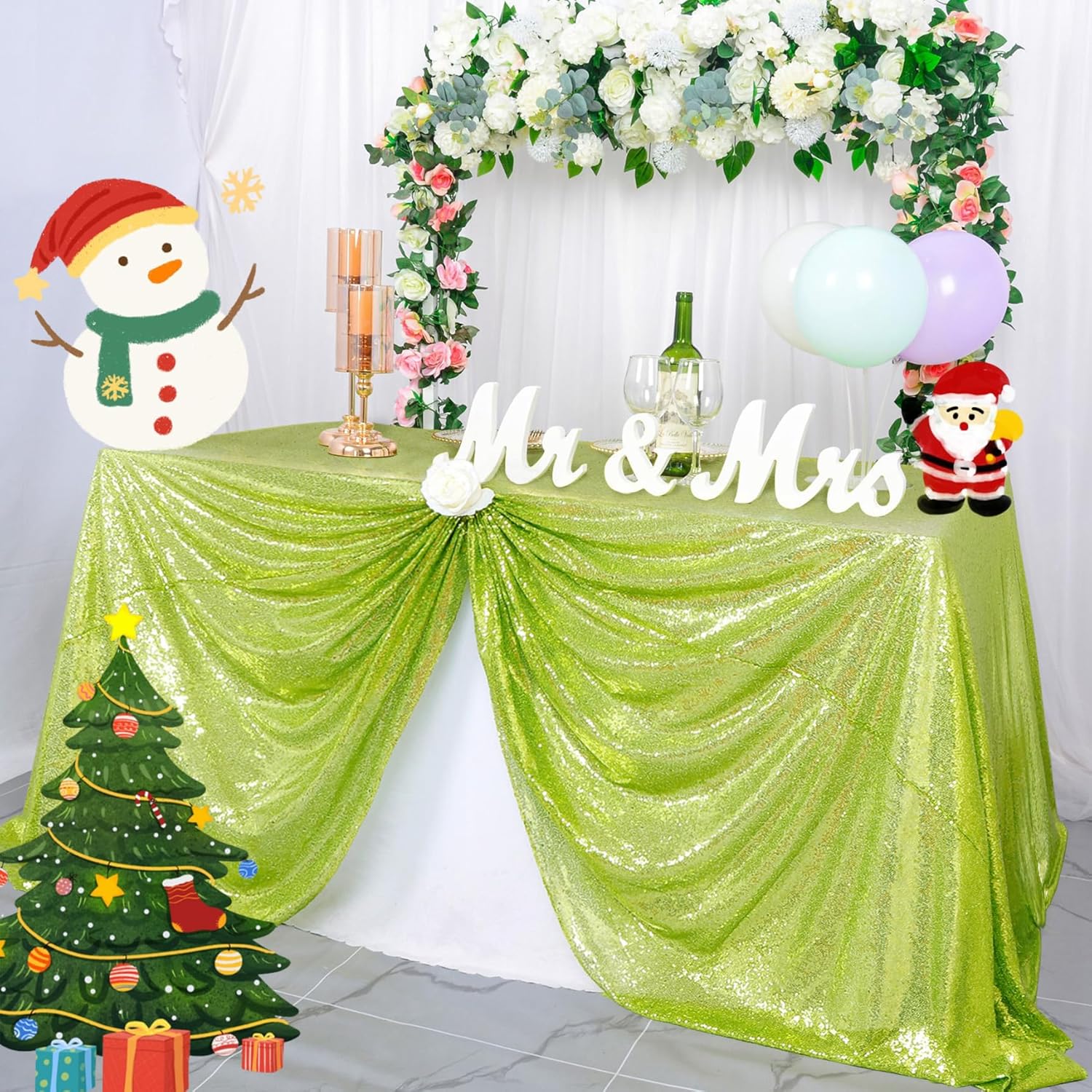 ShinyBeauty Sequin Tablecloth Olive Green 60x102 Inch Rectangle Sparkly Fabric Tablecloths for Wedding Party