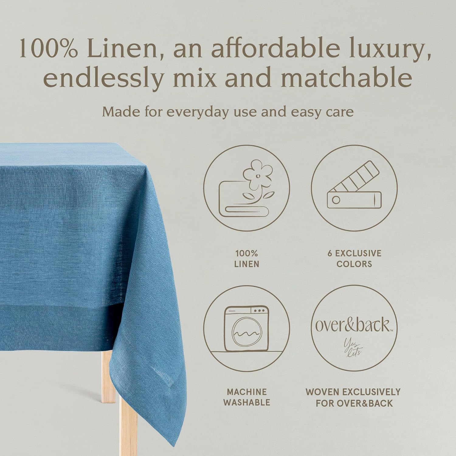 OverBack 100 Linen Woven Tablecloth - Blue 70x90