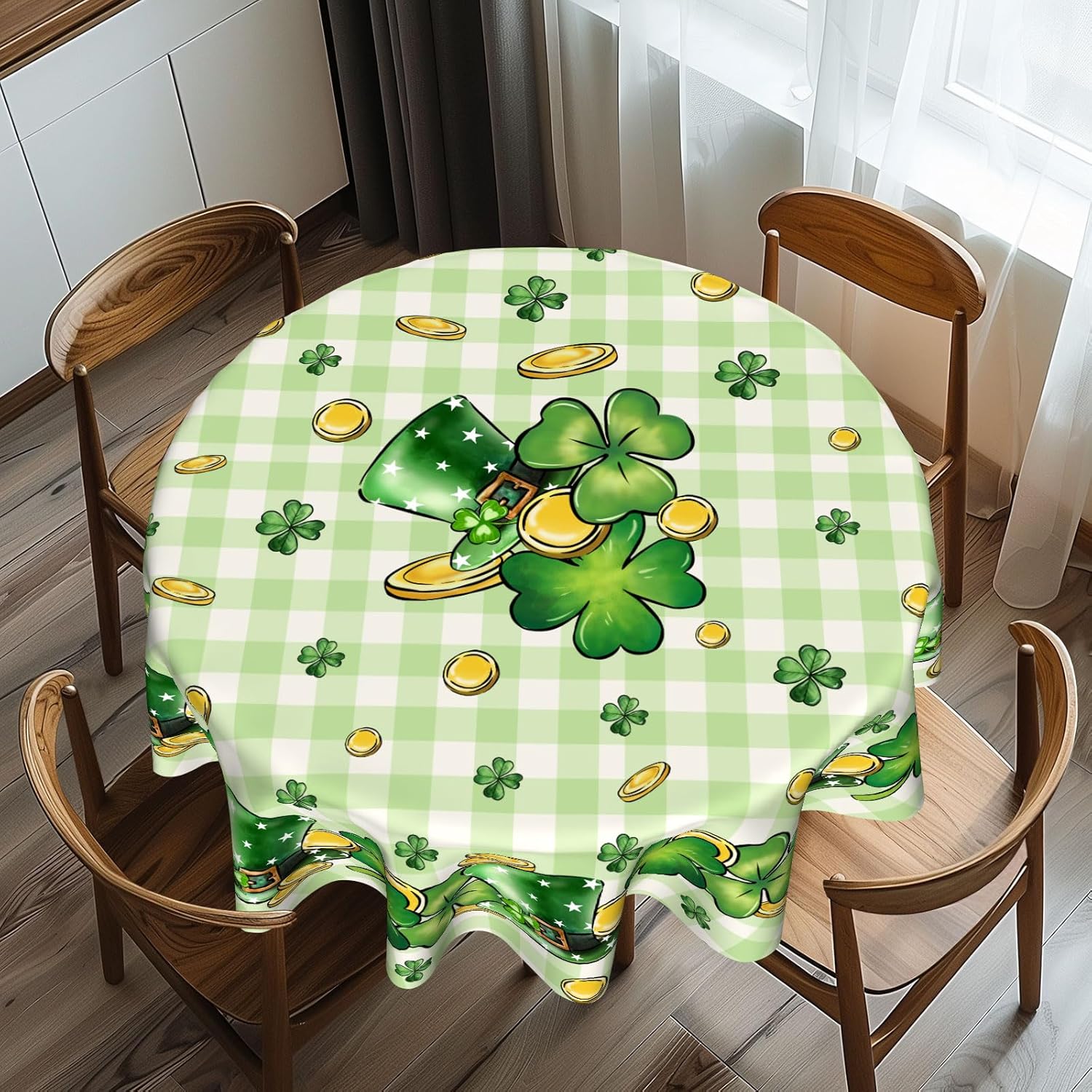 St Patricks Day Round Tablecloth - 60 Inch Gold Coin Design