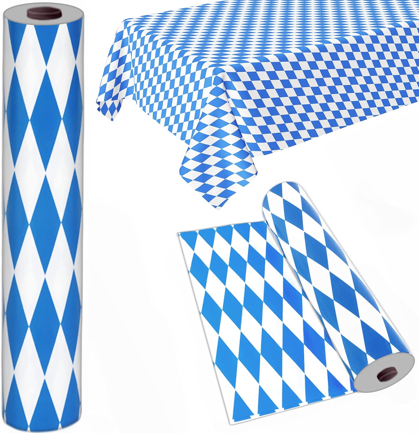 52 In x 100 Ft Bavarian Blue Tablecloth Roll for Oktoberfest Party Decorations