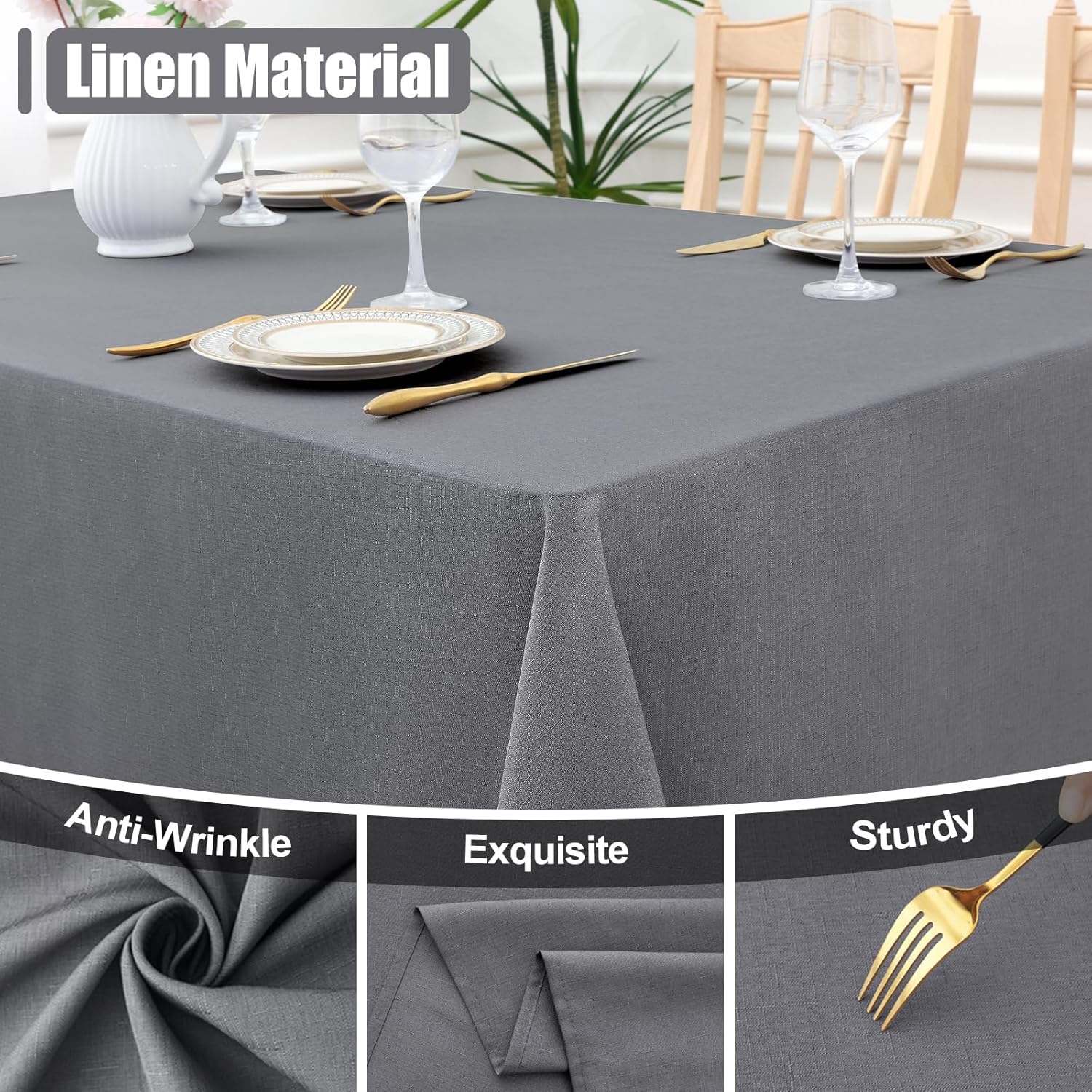 Smiry Waterproof Linen Tablecloth 60x84 Grey