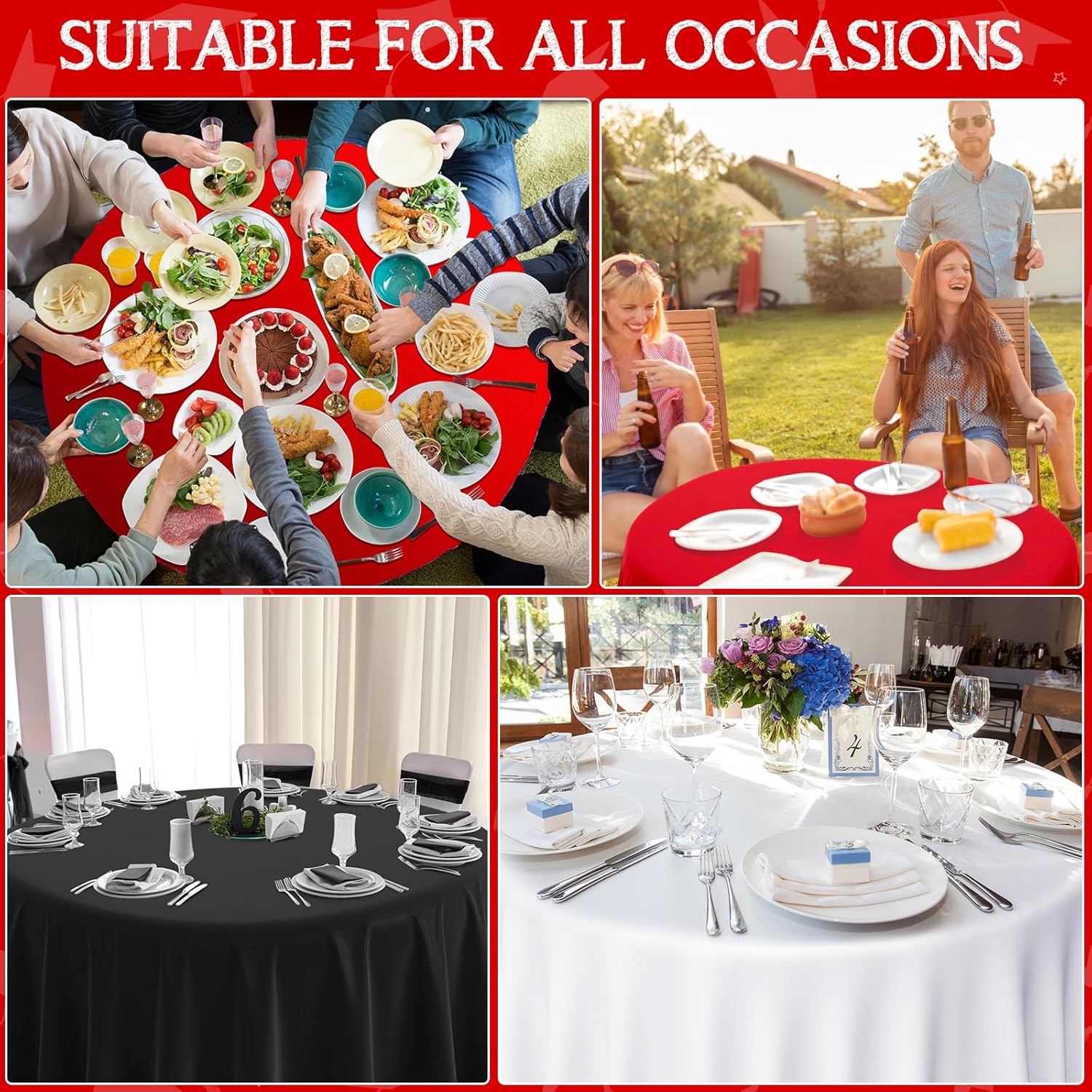 MASHAN 12 Pcs Red Black White Plastic Tablecloths