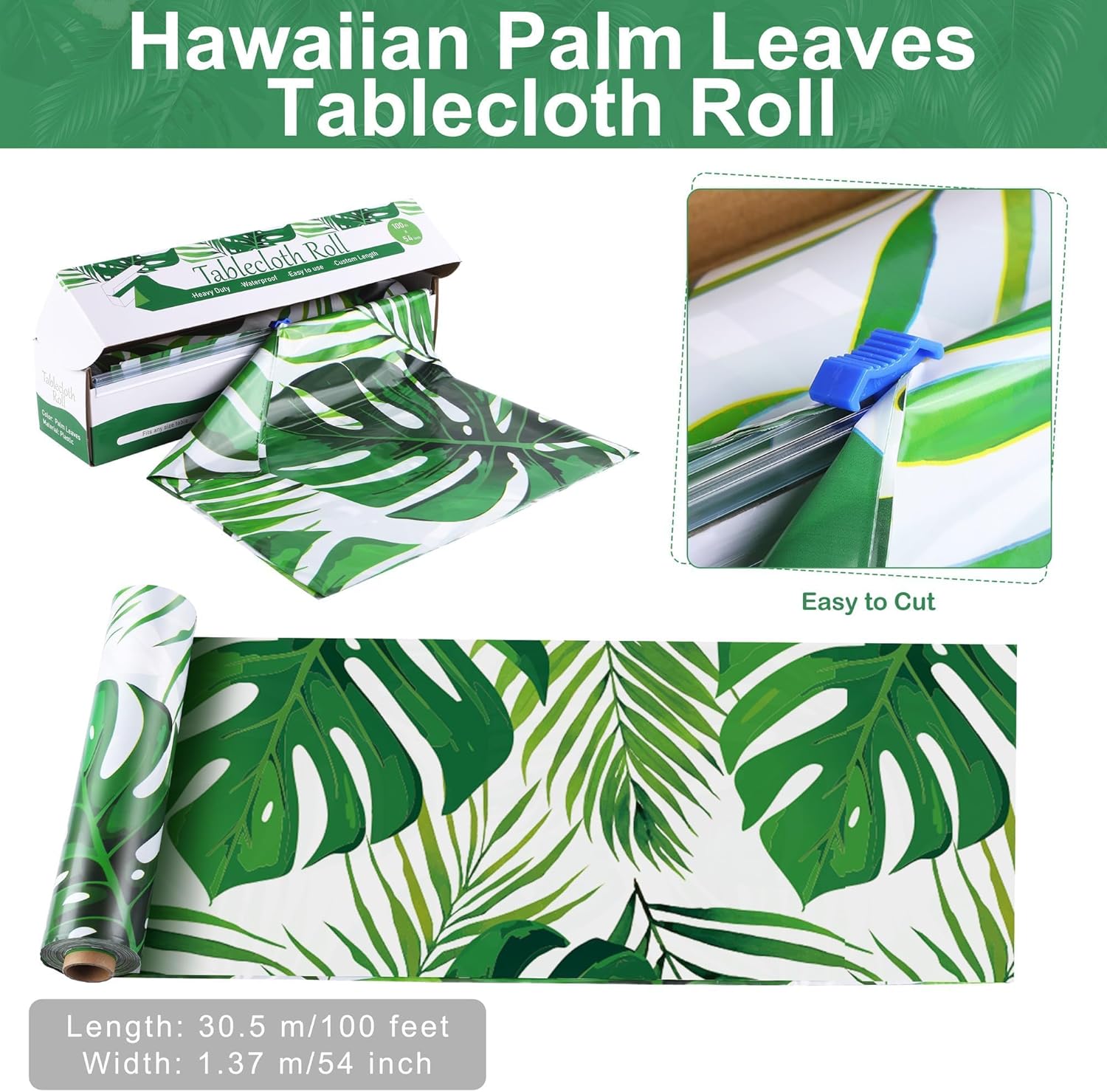 Hawaiian Palm Leaves Tablecloth Roll with Cutting Box 54x100