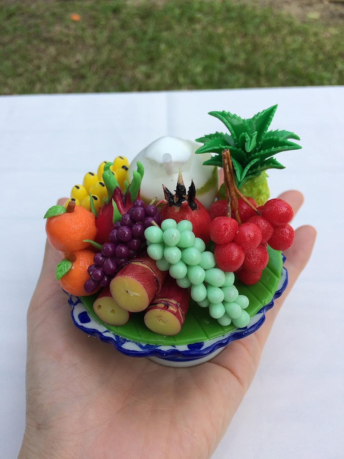 Artificial Fruit Bowl with Ceramic Pedestal Tray 3 Inches