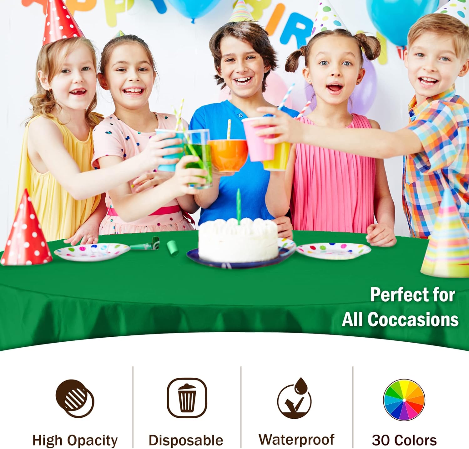 Party Solids 6-Pack Emerald Green Tablecloth