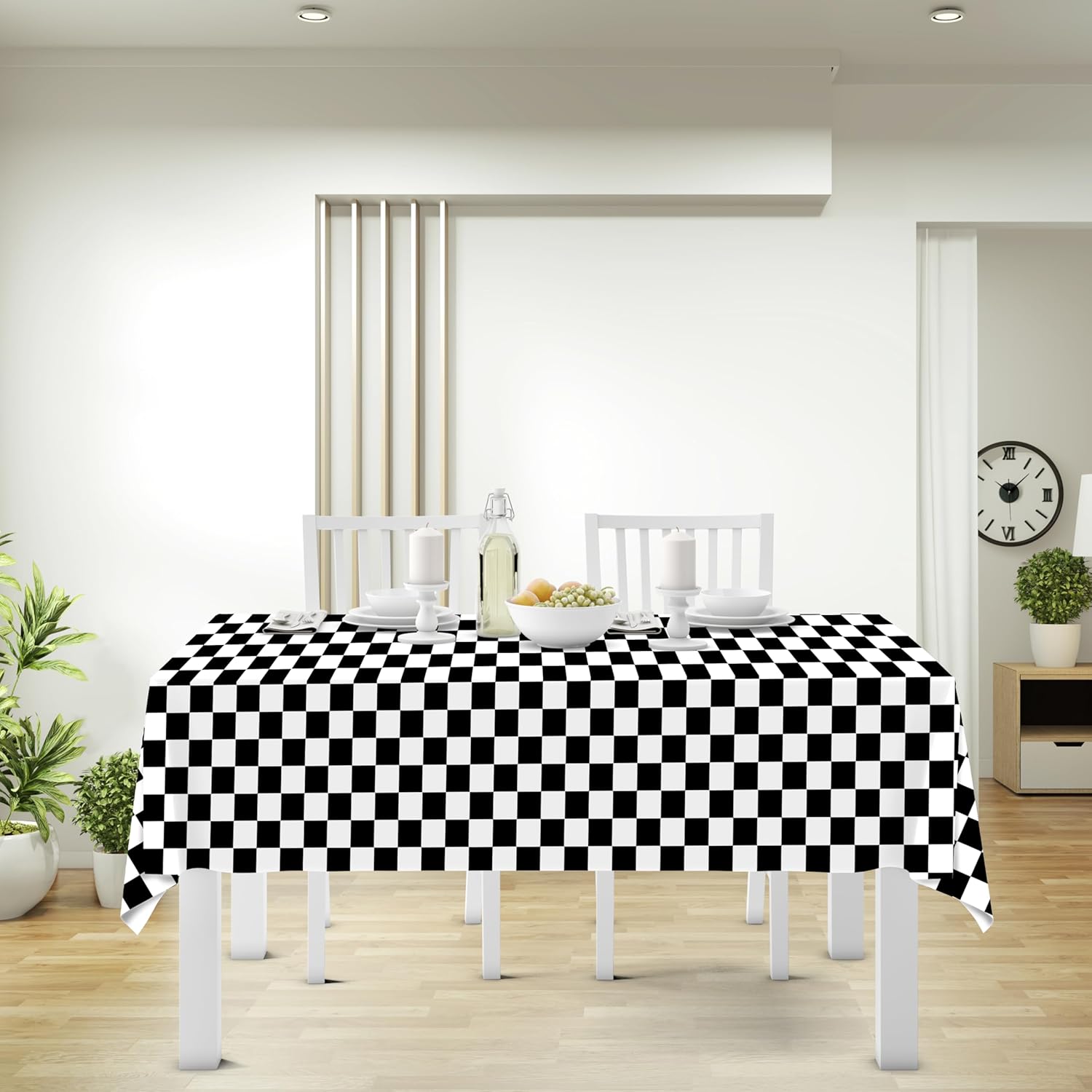 3 Pack Black and White Checkered Tablecloths for Parties