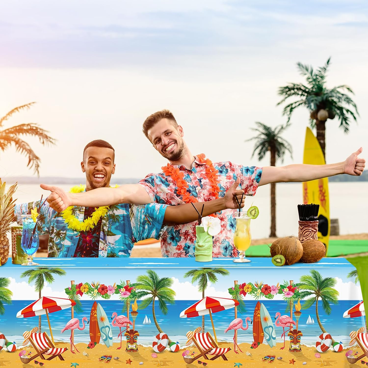 3 Pack Summer Beach Plastic Tablecloths with Hawaiian Design