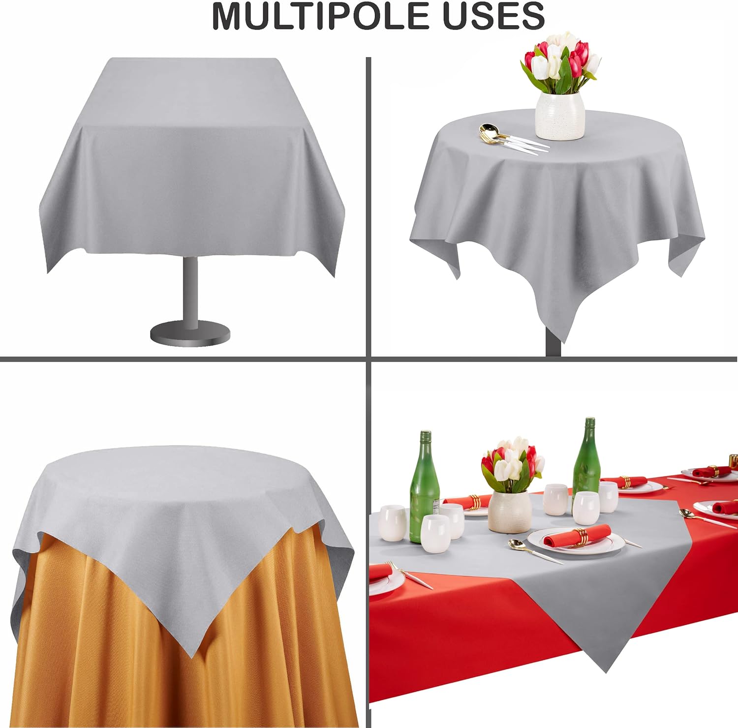 Disposable Tablecloth 55x55 Gray Paper for Square or Round Tables