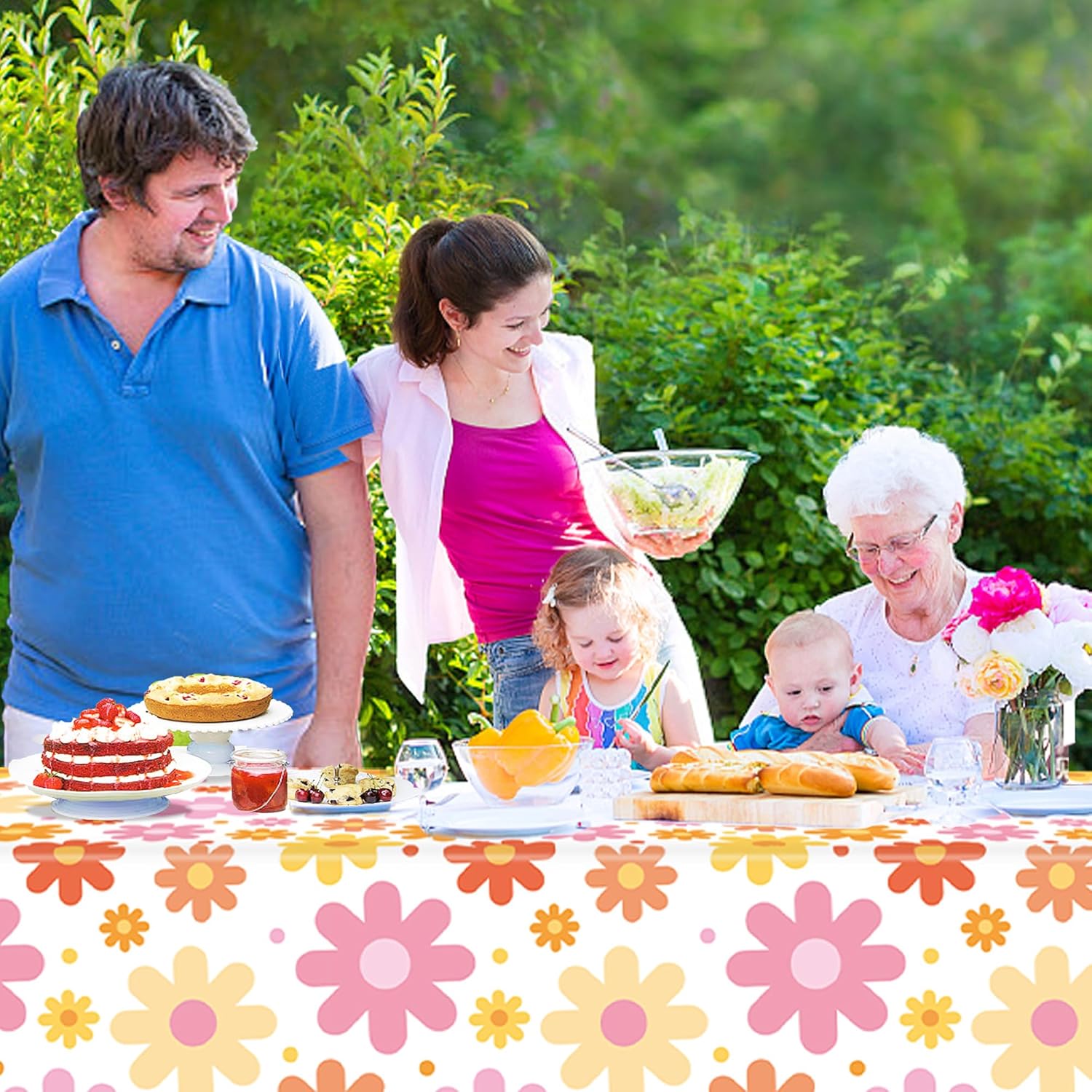 Augisteen Groovy Daisy Pattern Tablecloths 54x108 Inch 4 PCS