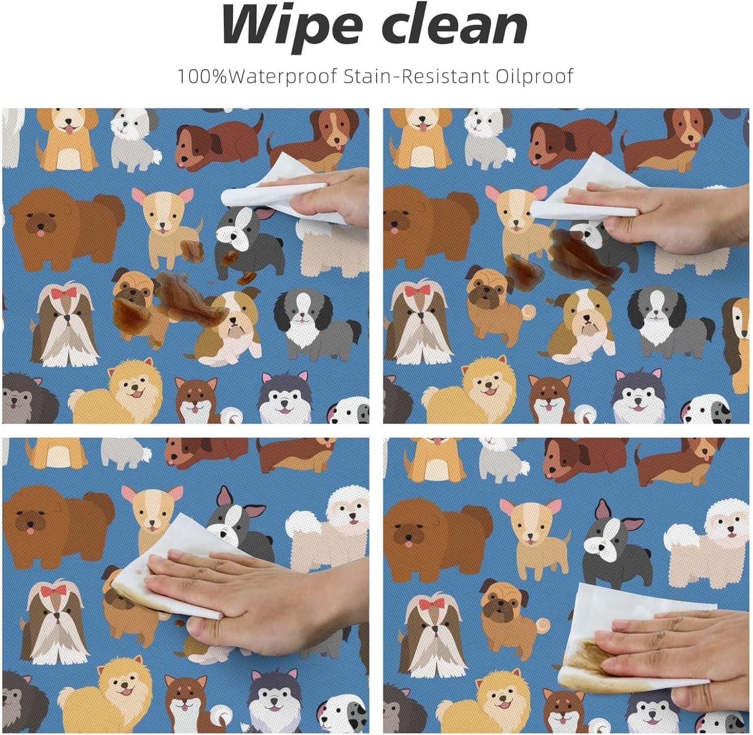 Cute Dogs Blue Tablecloth with Elastic Edge Small