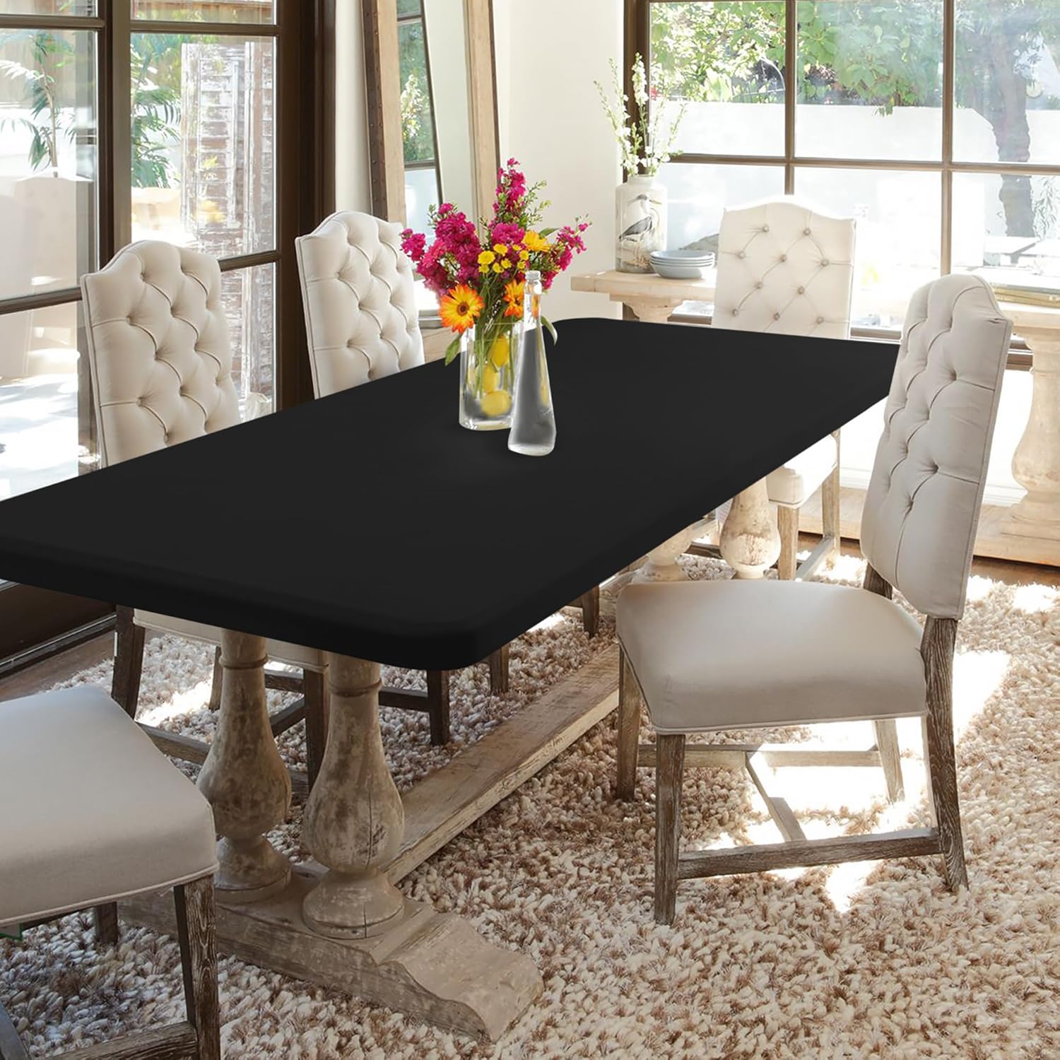 Enjoyidea 2 Pack Black Spandex Table Covers 42x72 Inch Fitted