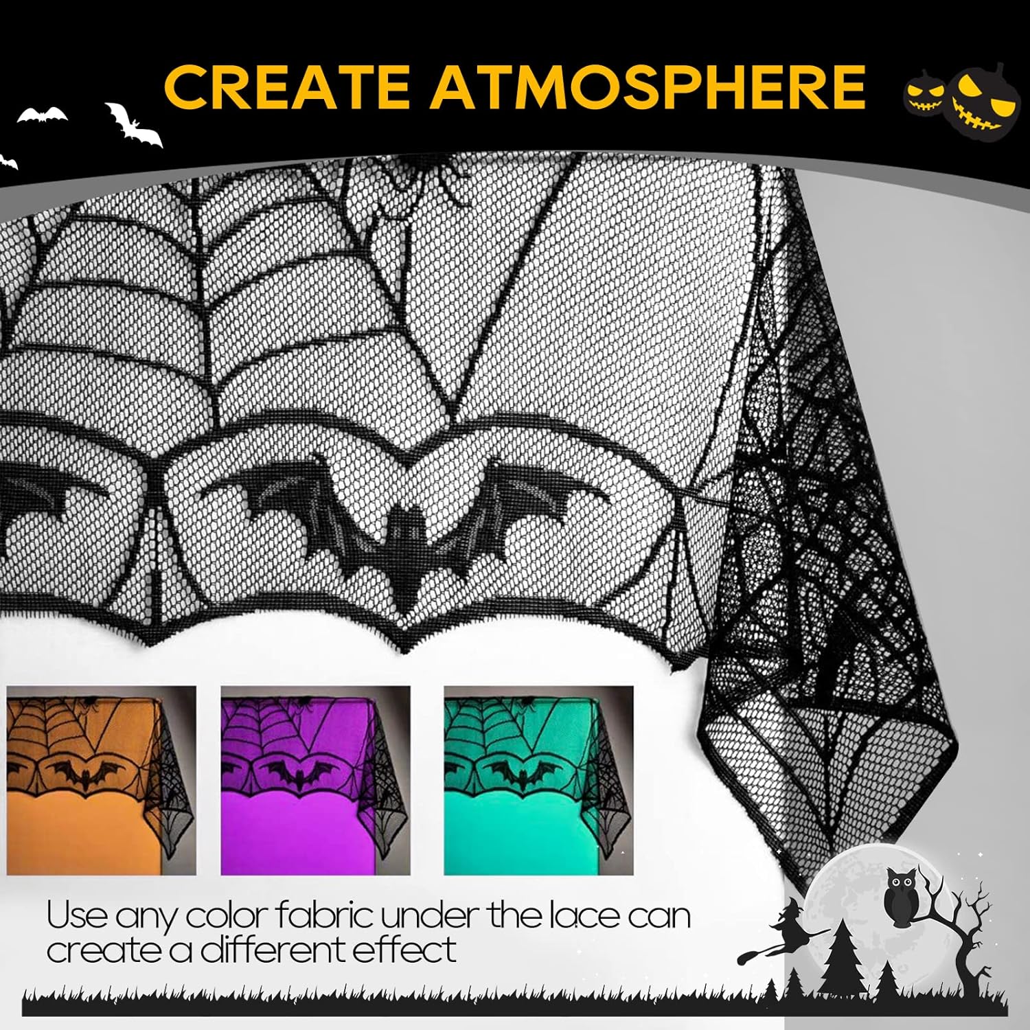 eZAKKA Halloween Table Cloth Black 48x96 Inch Rectangle