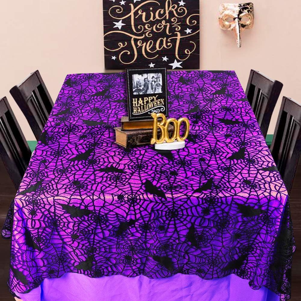 OurWarm Halloween Tablecloth Black Spider Web Design 60x84 Inch