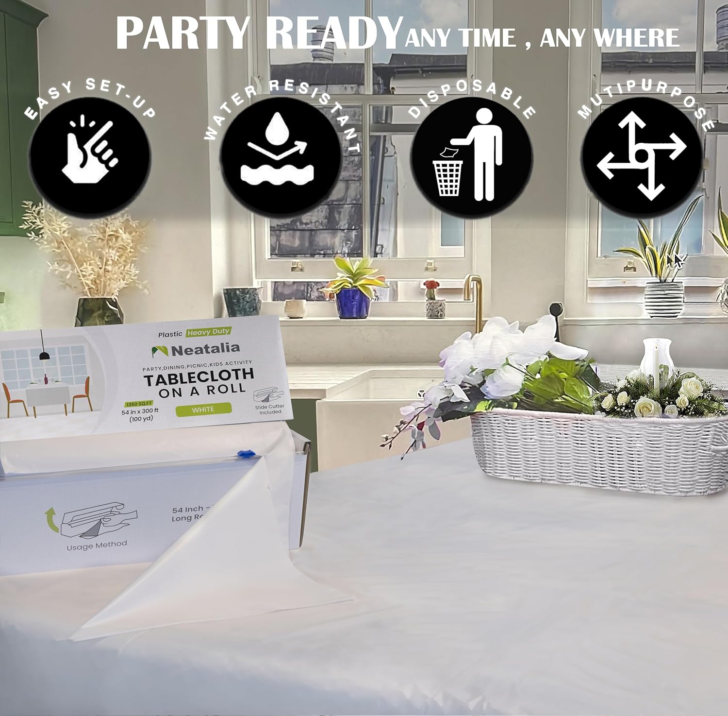 300 ft White Premium Disposable Waterproof Table Cloth Rolls for Outdoor Events