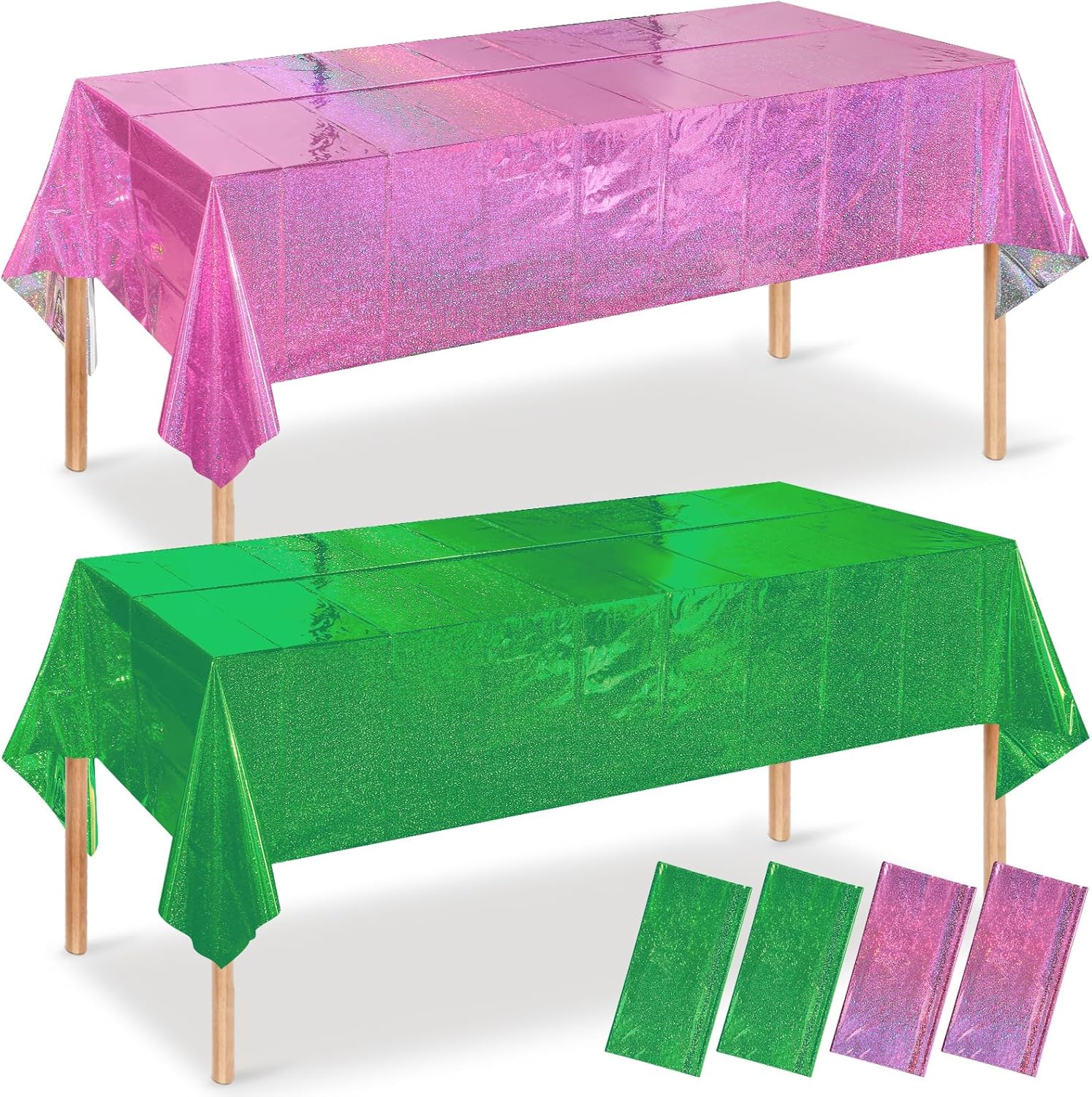 4 Pcs Iridescent Pink Green Tablecloths for Party Decorations