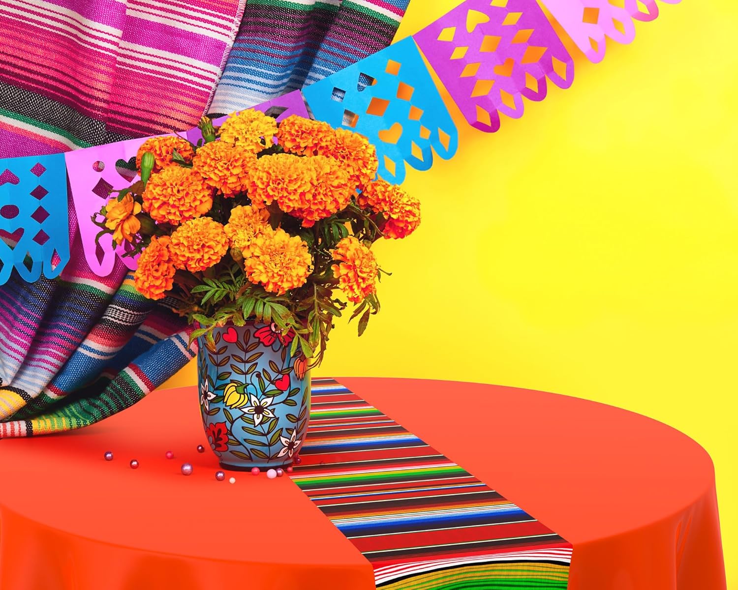 Oudain 6 Pcs Mexican Fiesta Tablecloth 84 Inch
