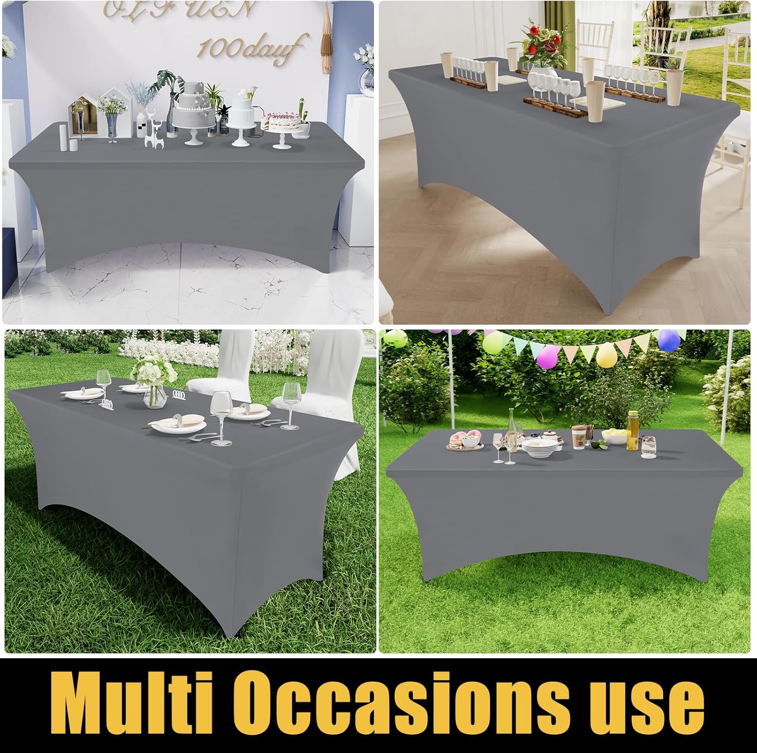 Smiry 2 Pack Stretch Tablecloths 6FT Grey