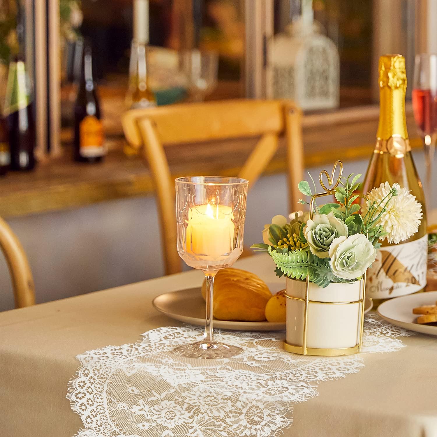 4 Pcs White Lace Table Runners 14x120 Inch Vintage Boho Table Runner for Wedding Bridal Shower Decor