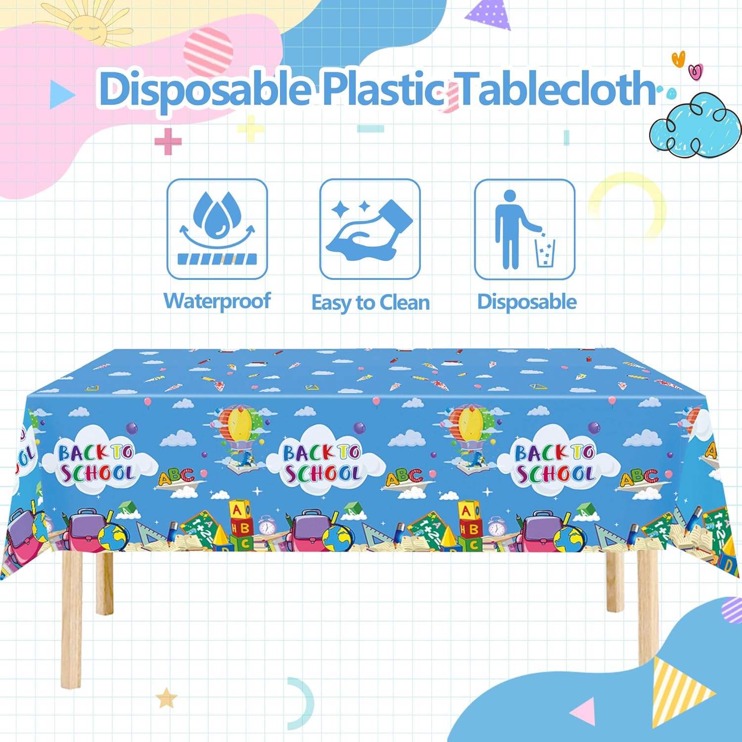 2 Pack Back to School Tablecloths Blue and Pink