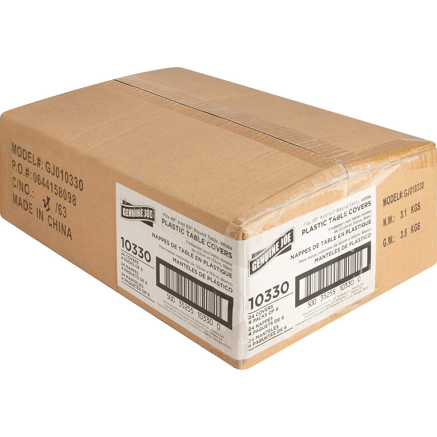 Genuine Joe White 84 Inch Plastic Round Tablecovers Pack of 24