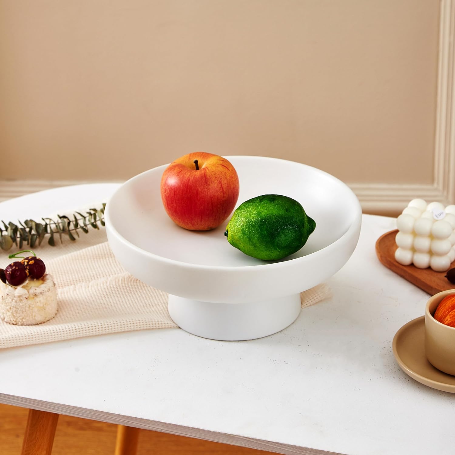 Denique White Ceramic Fruit Bowl 10 Inch