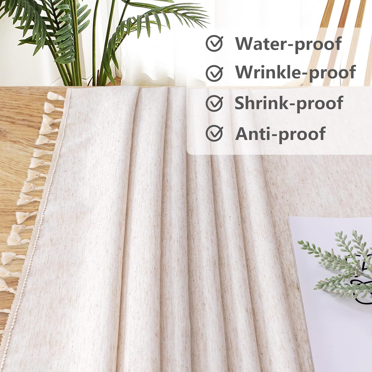 MYSKY HOME 60 in Round Cotton Tablecloth with Beige Tassels