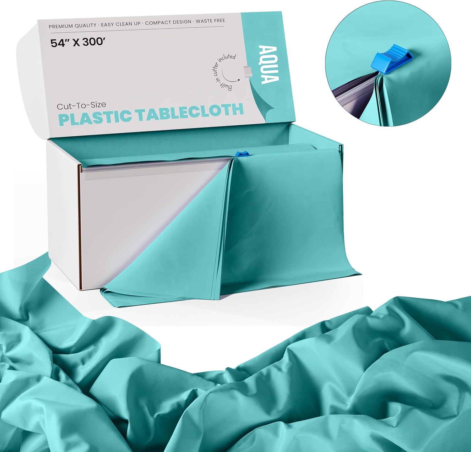 Exquisite Party Solids Aqua Plastic Table Cover Roll