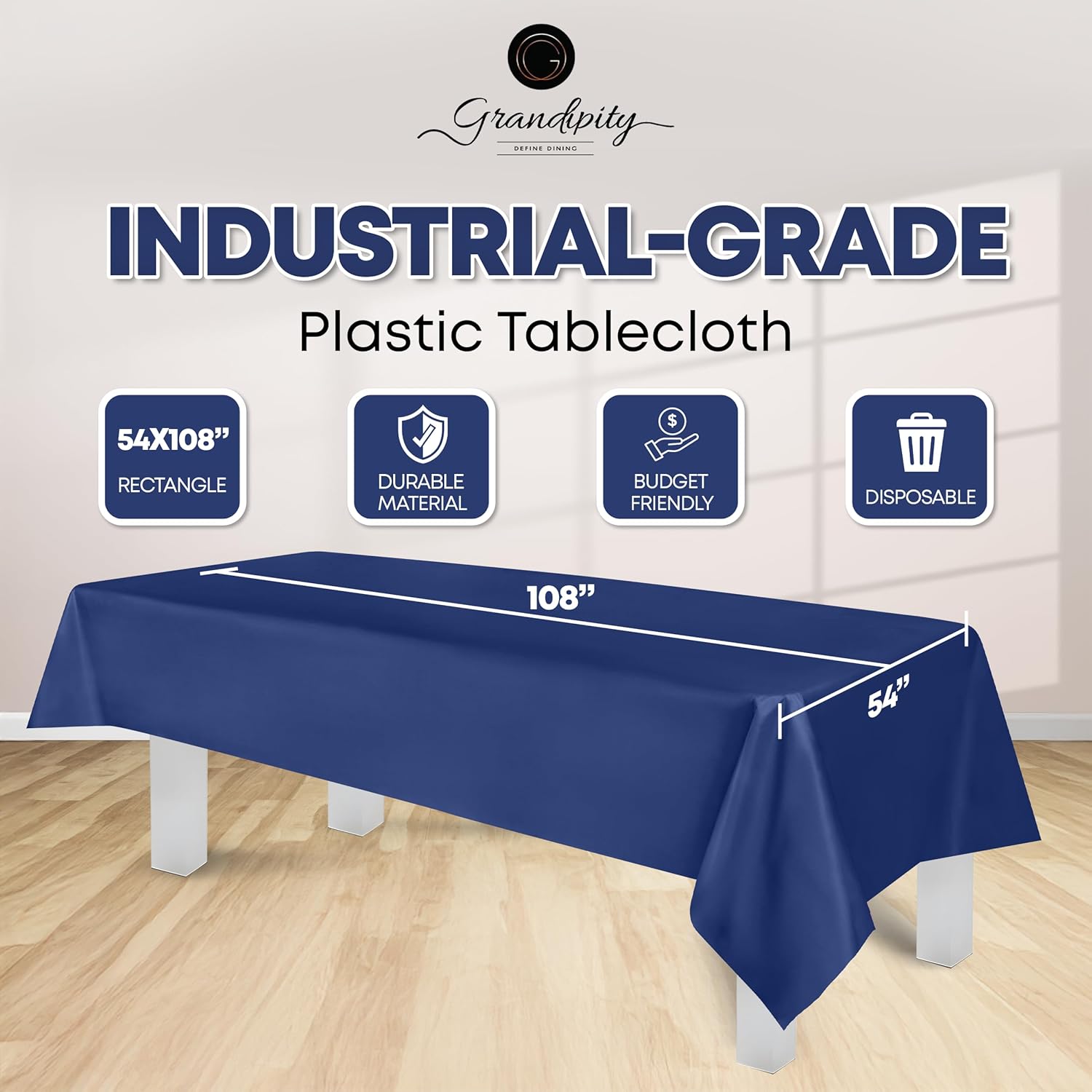 Grandipity Navy Blue Plastic Table Cloth 6 Pack 54in x 108in
