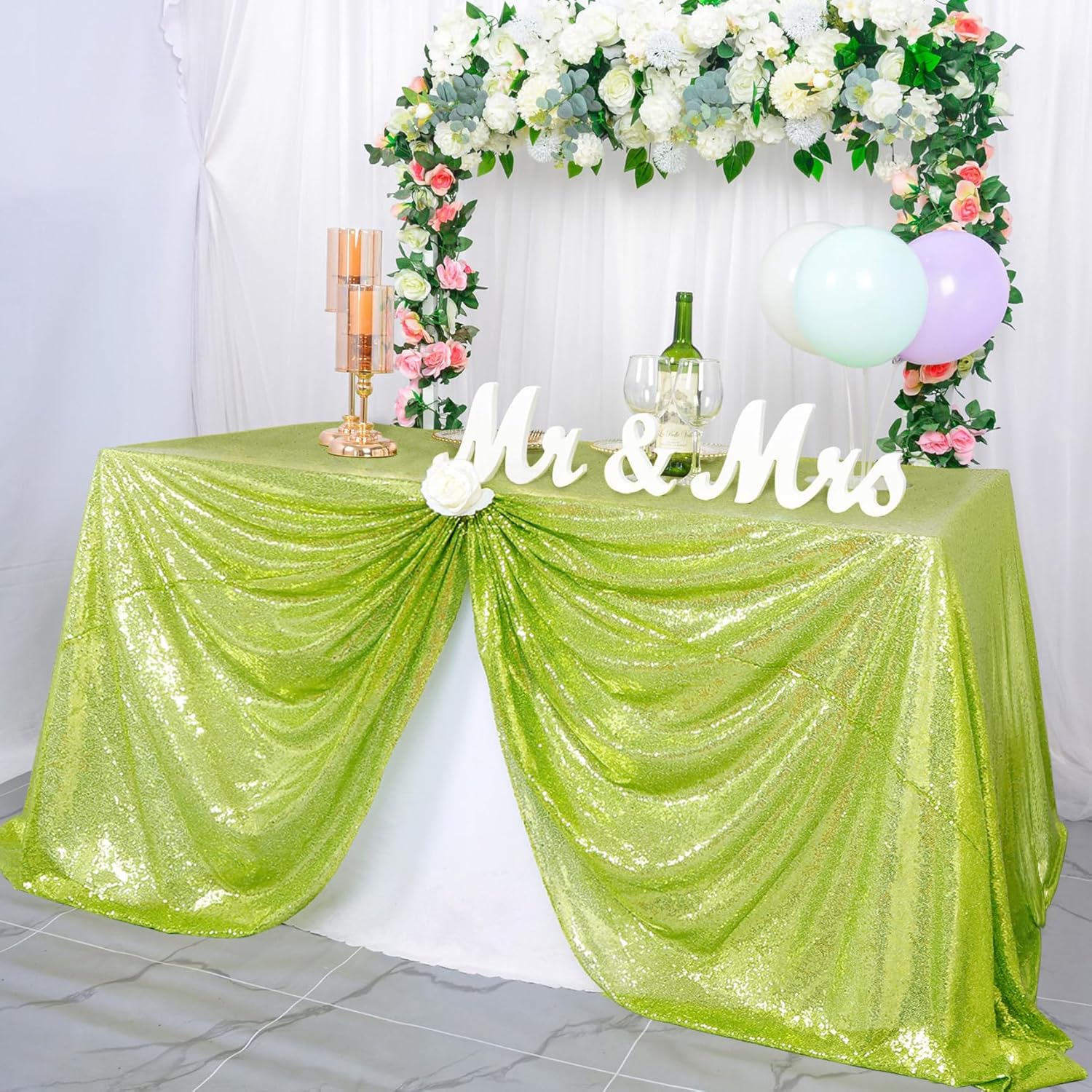 ShinyBeauty Sequin Tablecloth Olive Green 60x102 Inch Rectangle Sparkly Fabric Tablecloths for Wedding Party