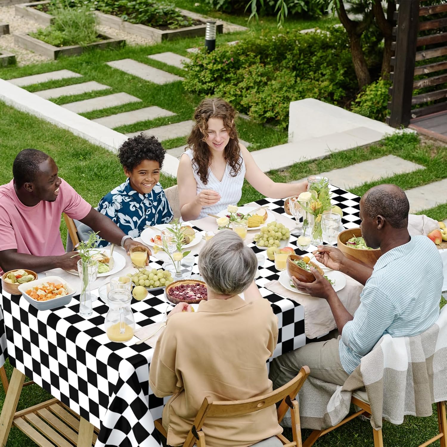 3 Pack Black and White Checkered Tablecloths for Parties