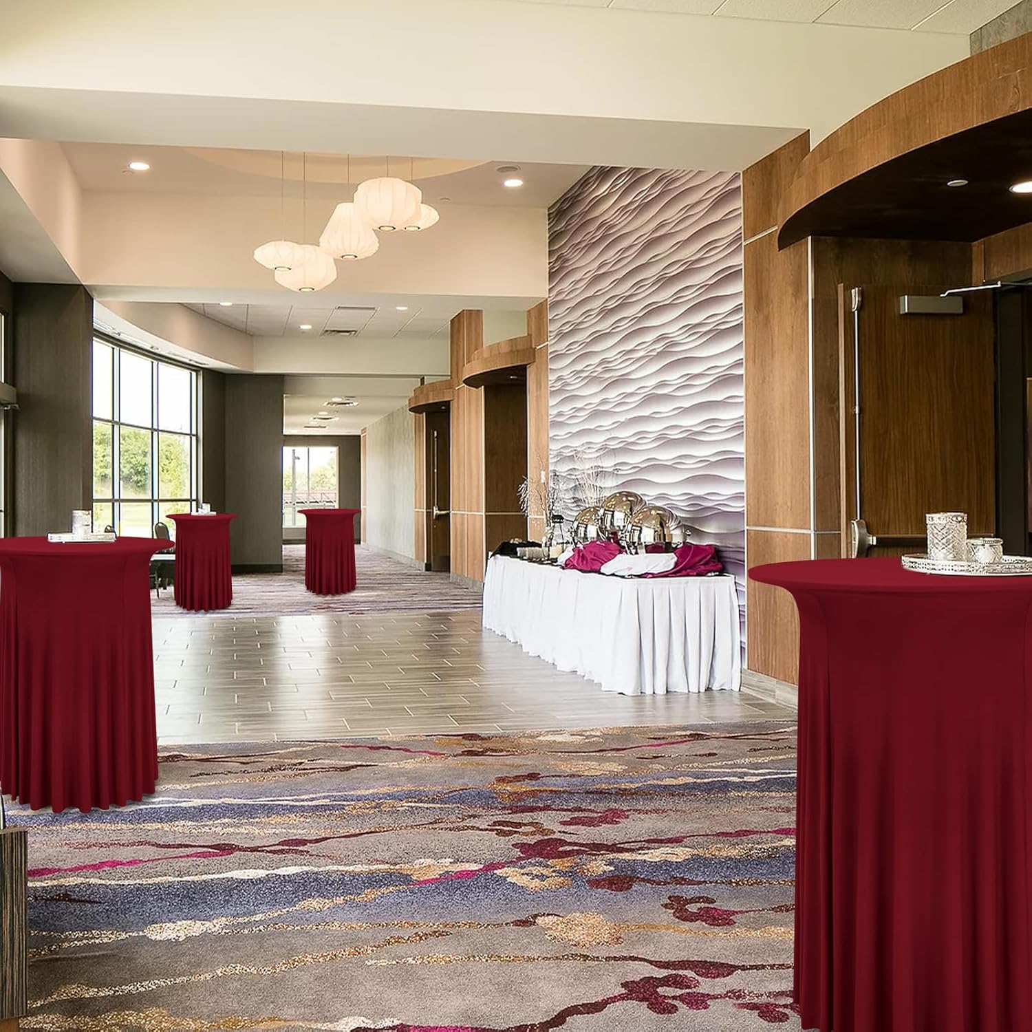 6 Pack Round Cocktail Table Skirt Spandex Tablecloth Wine Red Wavy Drapes High Top Cover