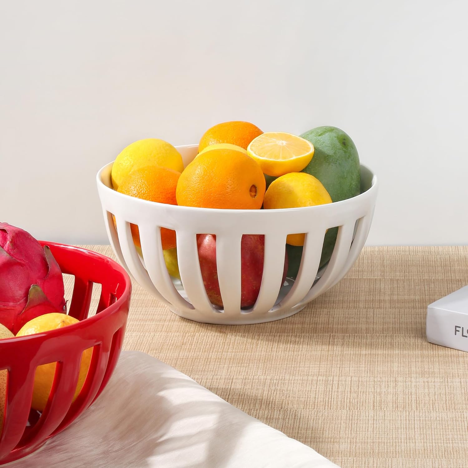 SLIVOUS Ceramic Fruit Bowl 95 Inch White