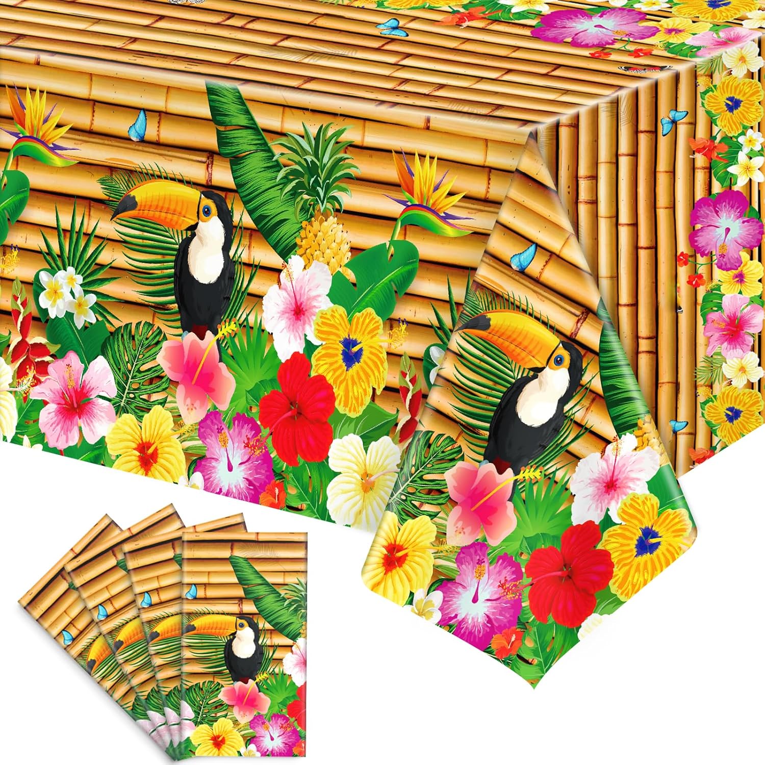 4 Pack Hawaiian Luau Tablecloths 54 x 108 Inches
