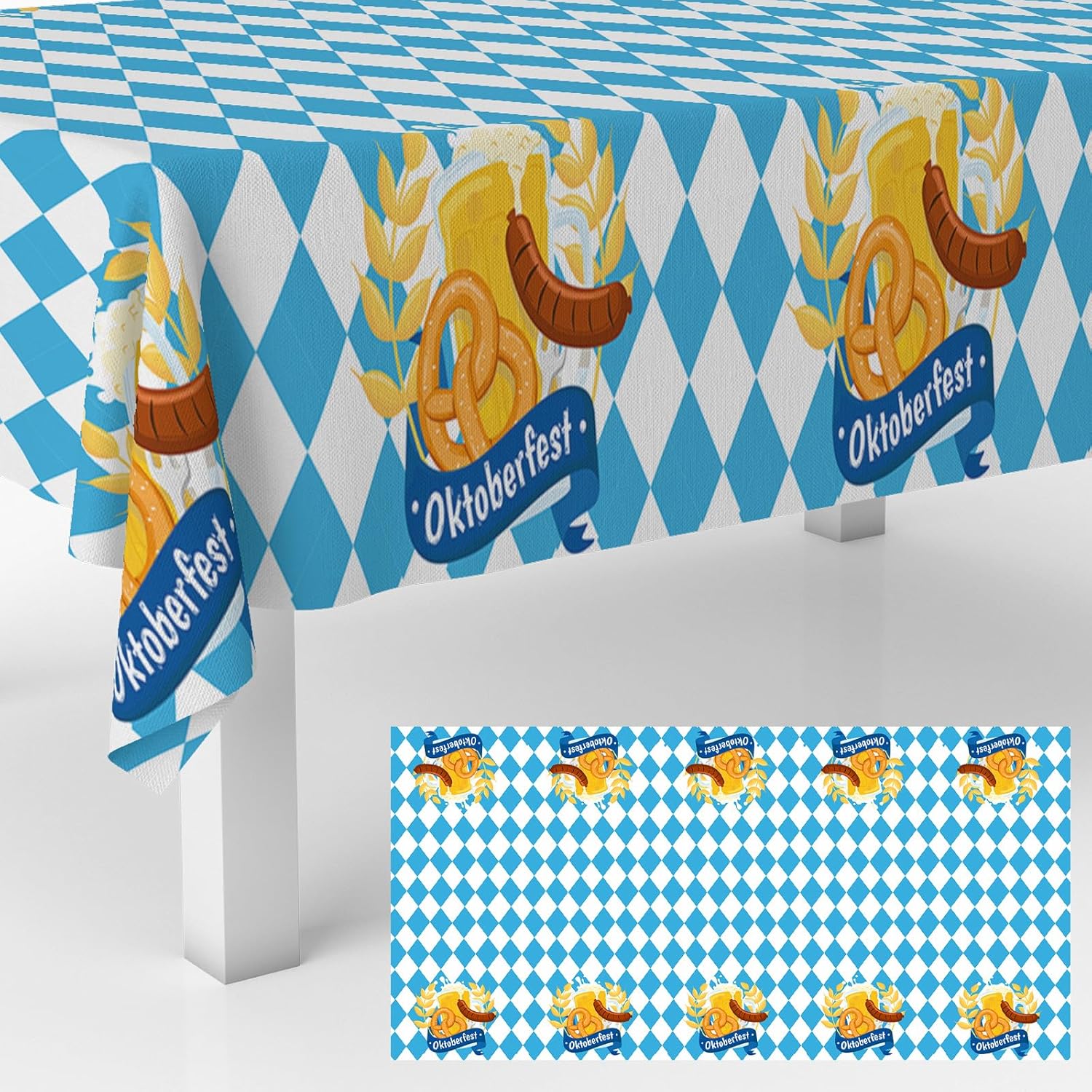 Oktoberfest Tablecloth with Bavarian Flag Design 53x98 Inches