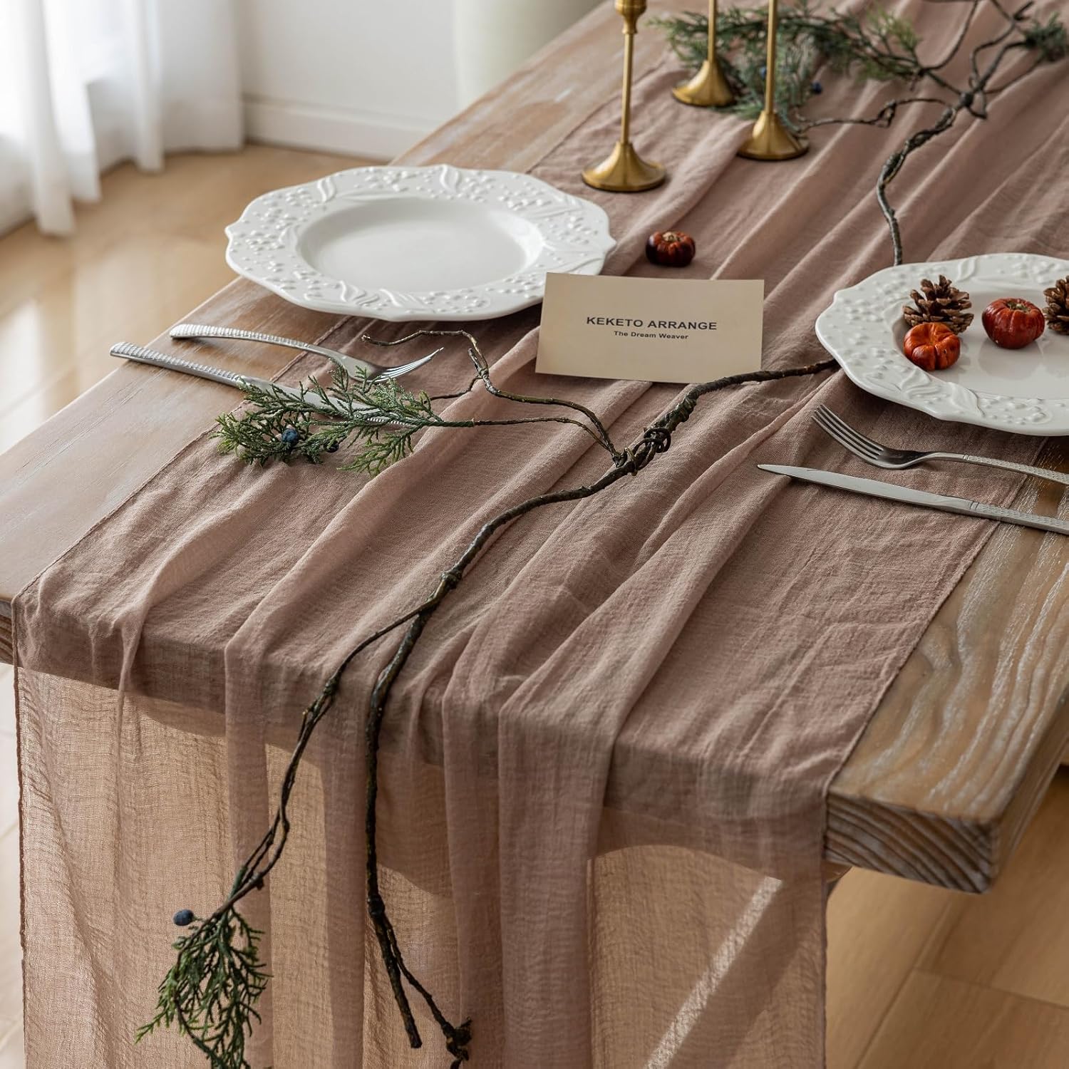 Nude Cheesecloth Table Runner 120 Inch Rustic Boho Decor