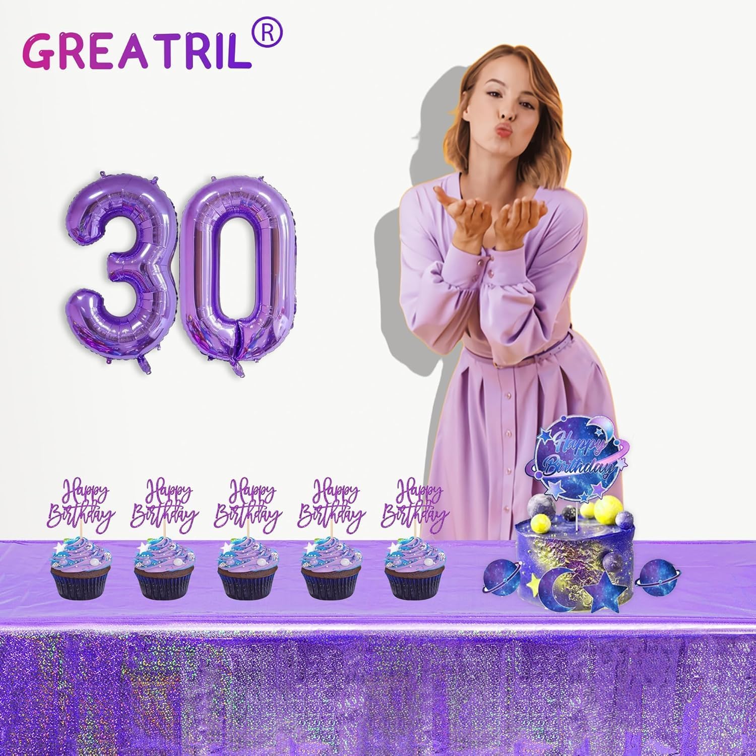 GREATRIL Purple Shiny Tablecloth 54 x 108 Inches 2 Pack