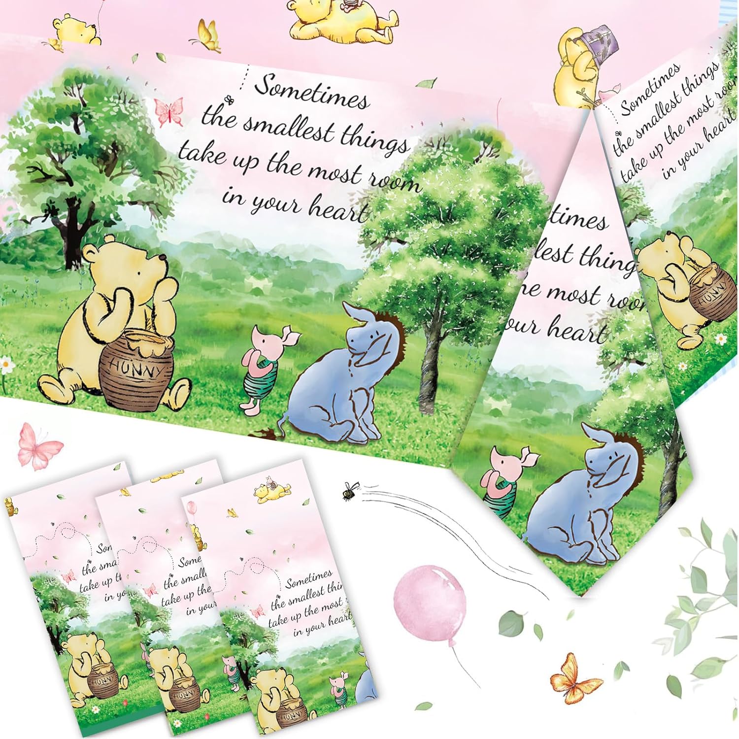 3PCS Pink Winnie Bear Tablecloth Baby Shower Decorations