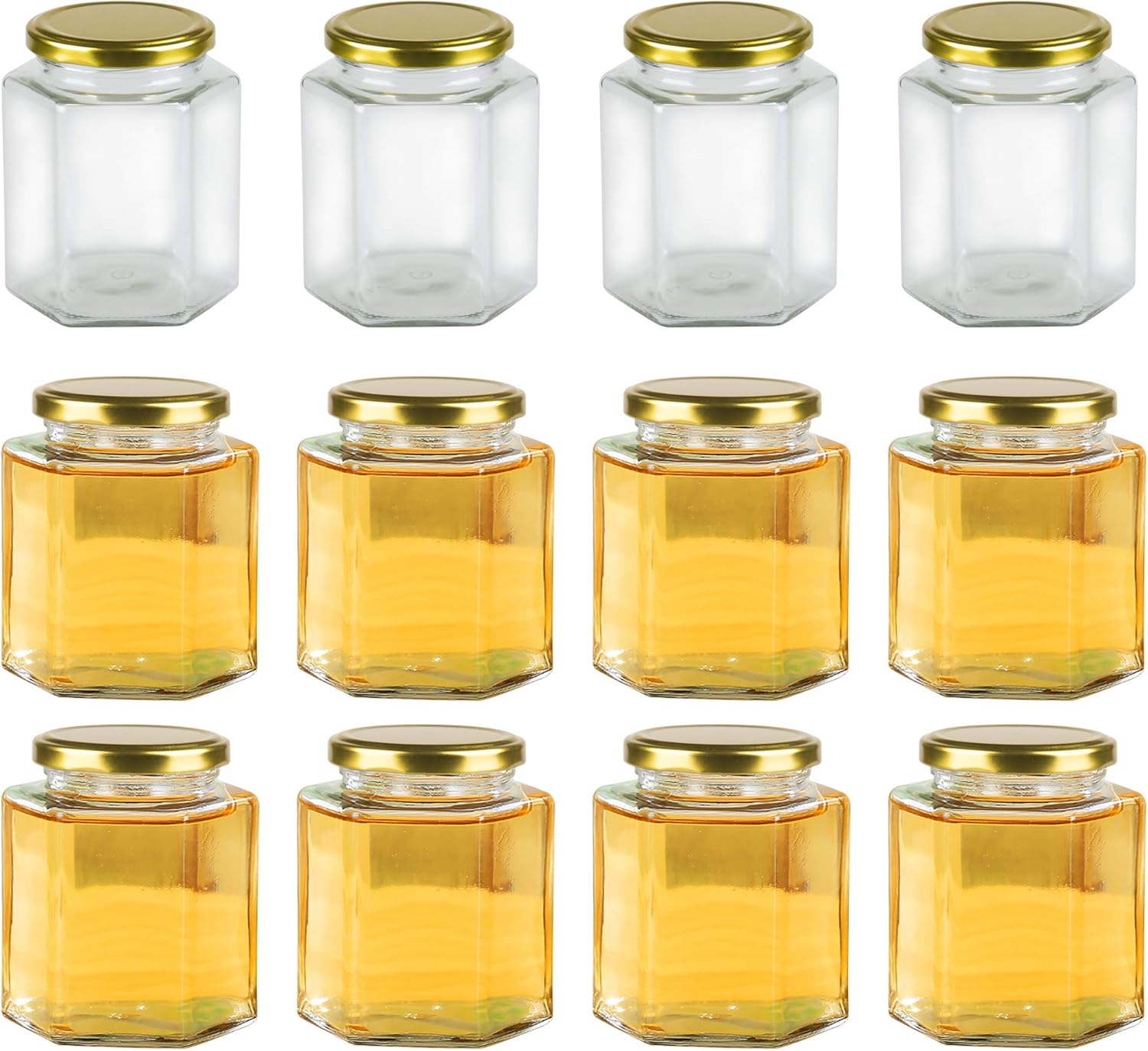 Encheng 16 oz Clear Hexagon Jars with Golden Lids 12 Pack