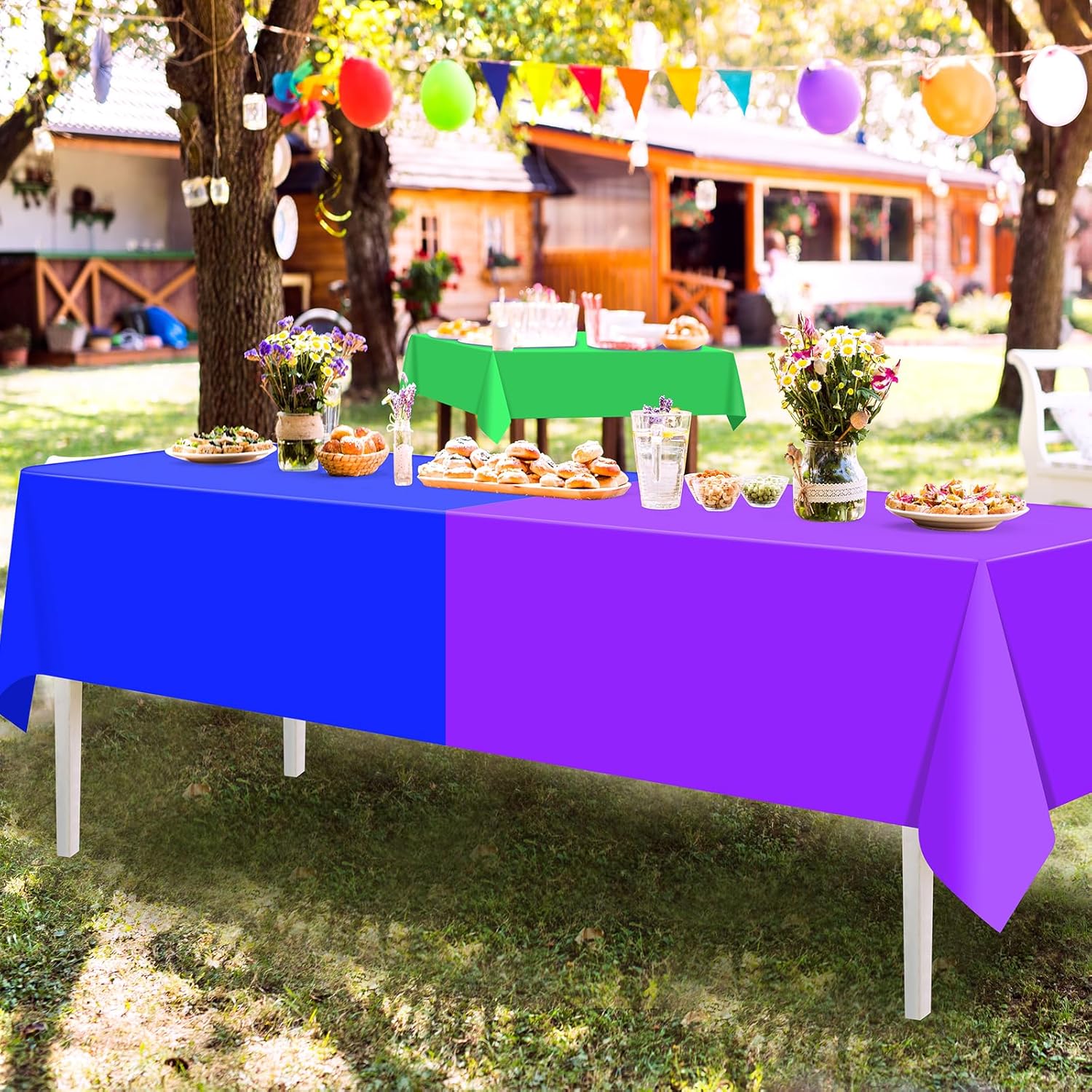 24 Pack Assorted Color Rectangle Plastic Tablecloth for Birthday and Wedding Events