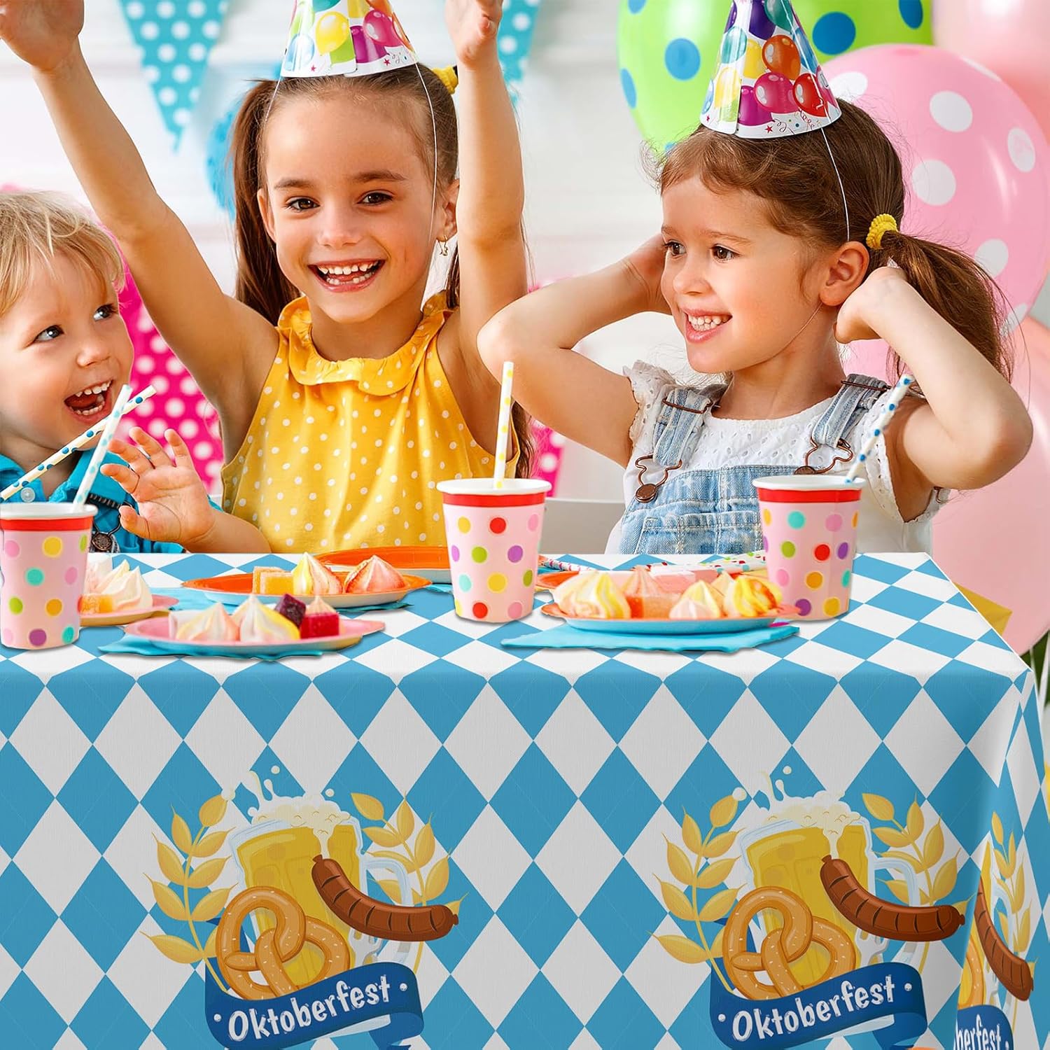 Oktoberfest Tablecloth with Bavarian Flag Design 53x98 Inches