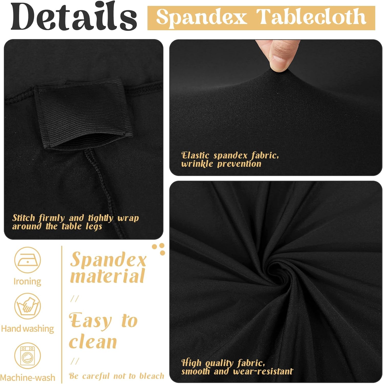 3 Pack Black Tablecloths 6ft Rectangle Spandex Stretch Fitted