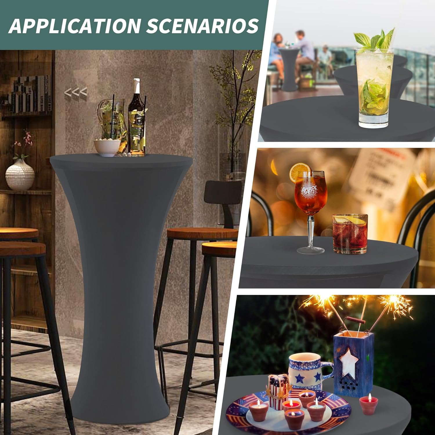 Wolkemer 4PCS 24x43 Inch Grey Round Cocktail Table Cover